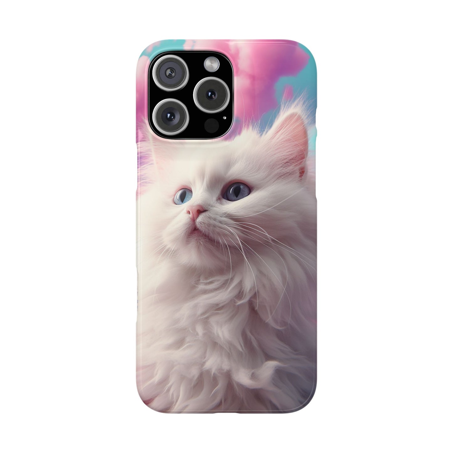 Whimsical Cat Slim Phone Case - Soft Pastel Clouds Design