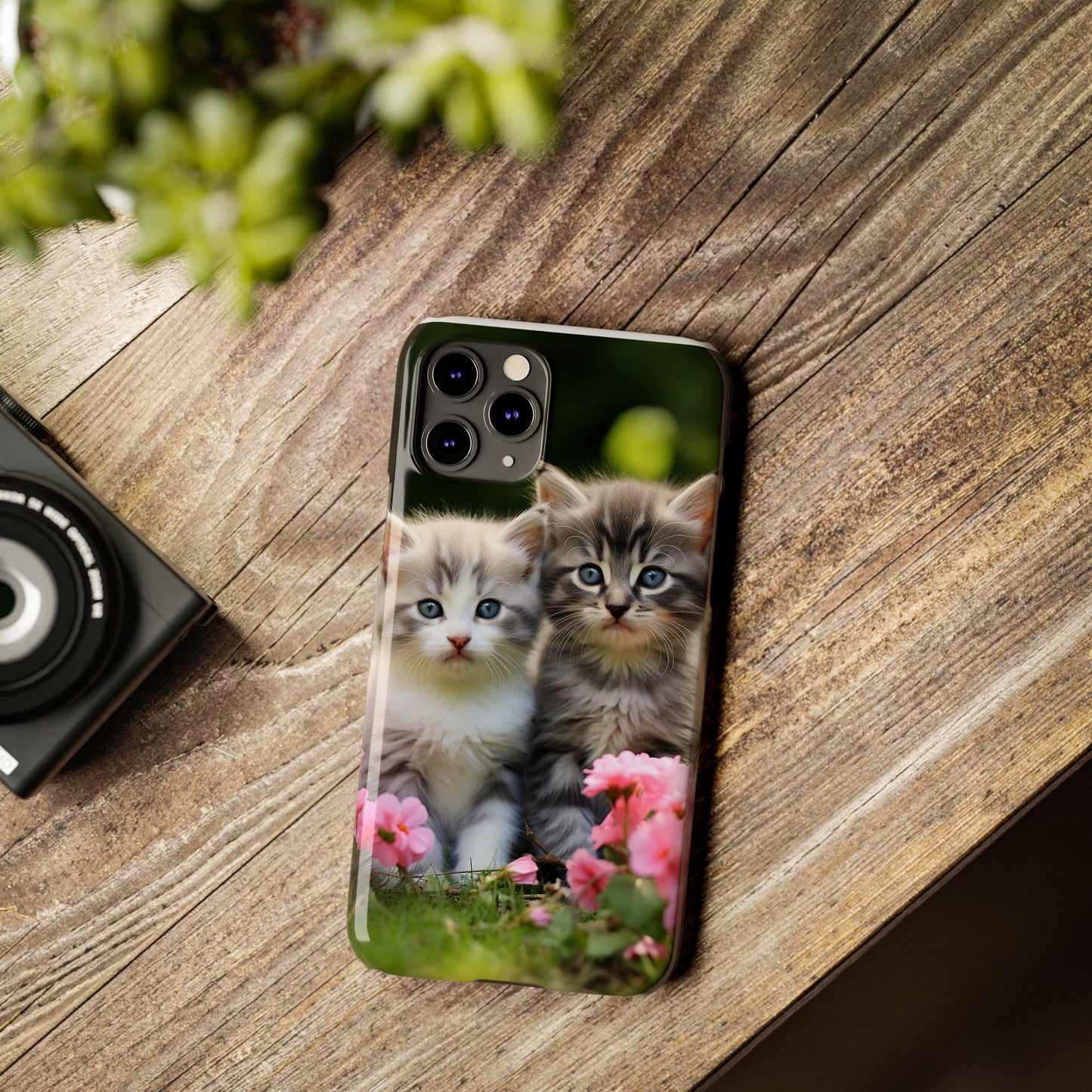 Cute Kittens Slim Phone Case - Floral Design