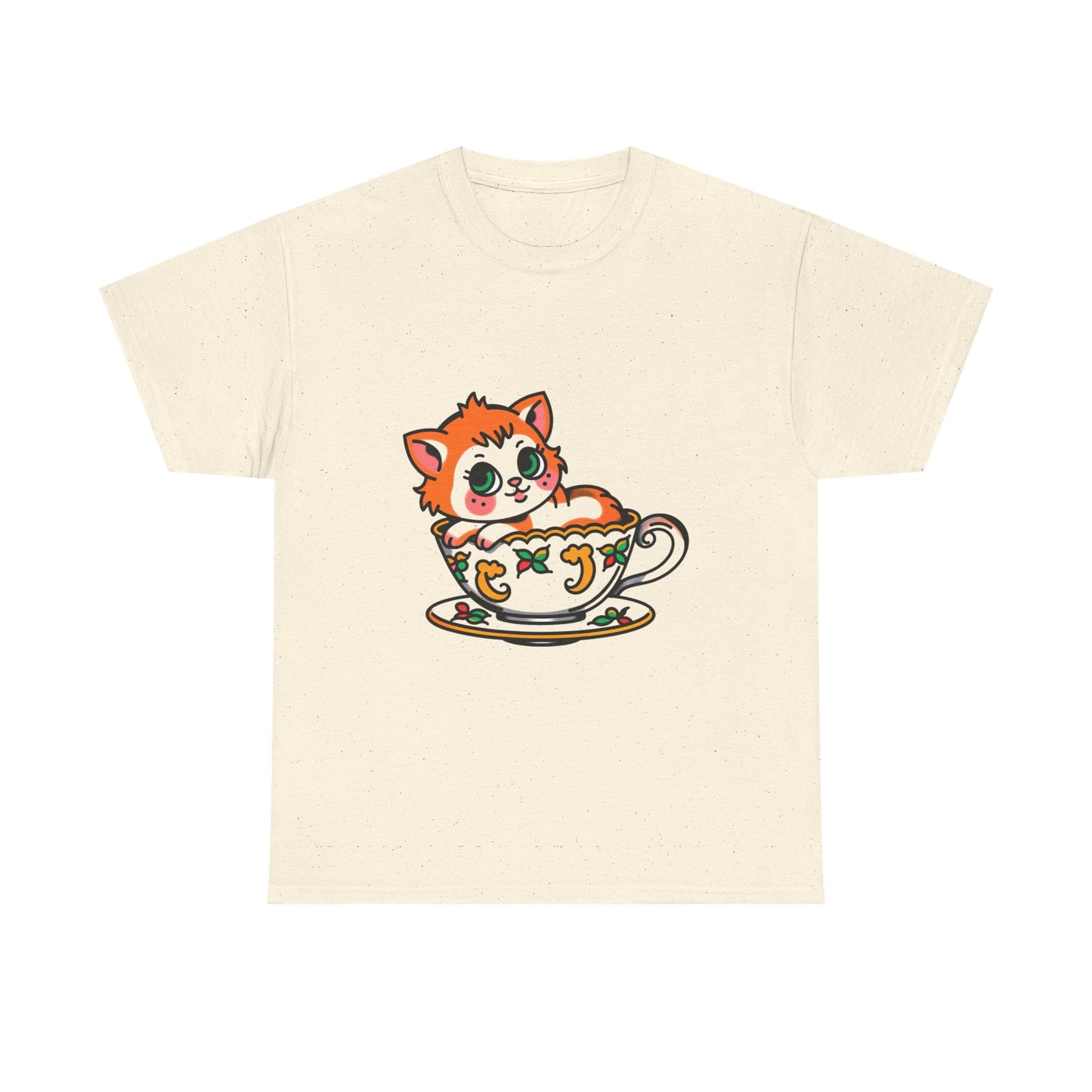 Cute Cat in Teacup Unisex Heavy Cotton Tee - Perfect for Cat Lovers