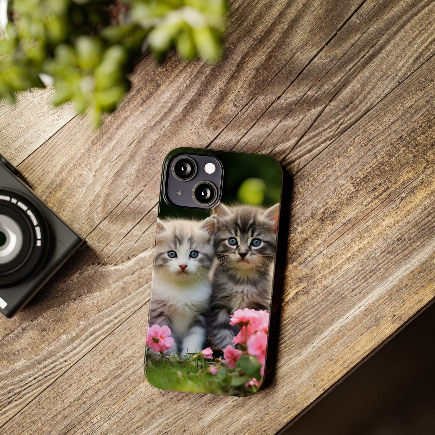 Cute Kittens Slim Phone Case - Floral Design