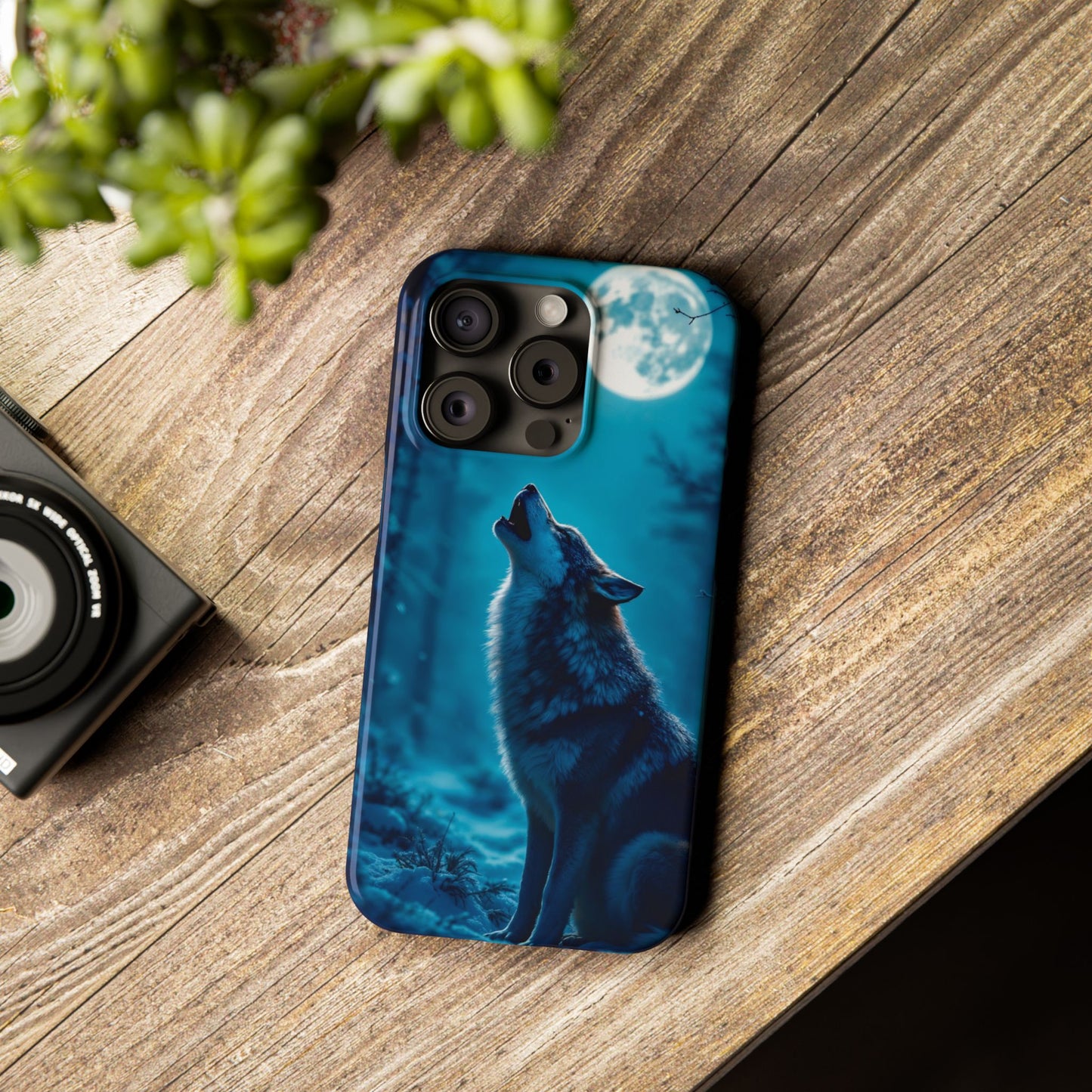 Howling Wolf Slim Phone Case - Mystical Night Design