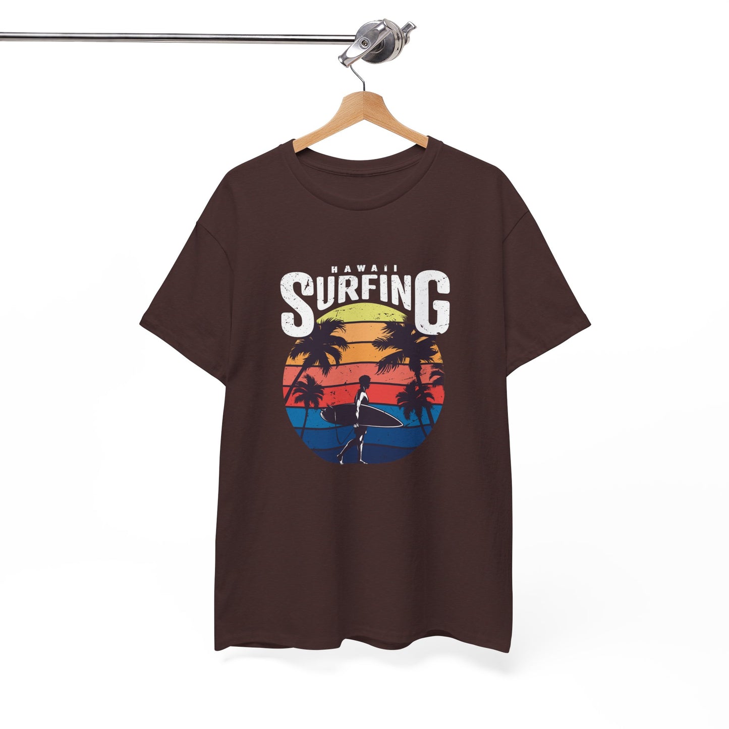 Retro Surfing Unisex Heavy Cotton Tee - Hawaii Sunset Design