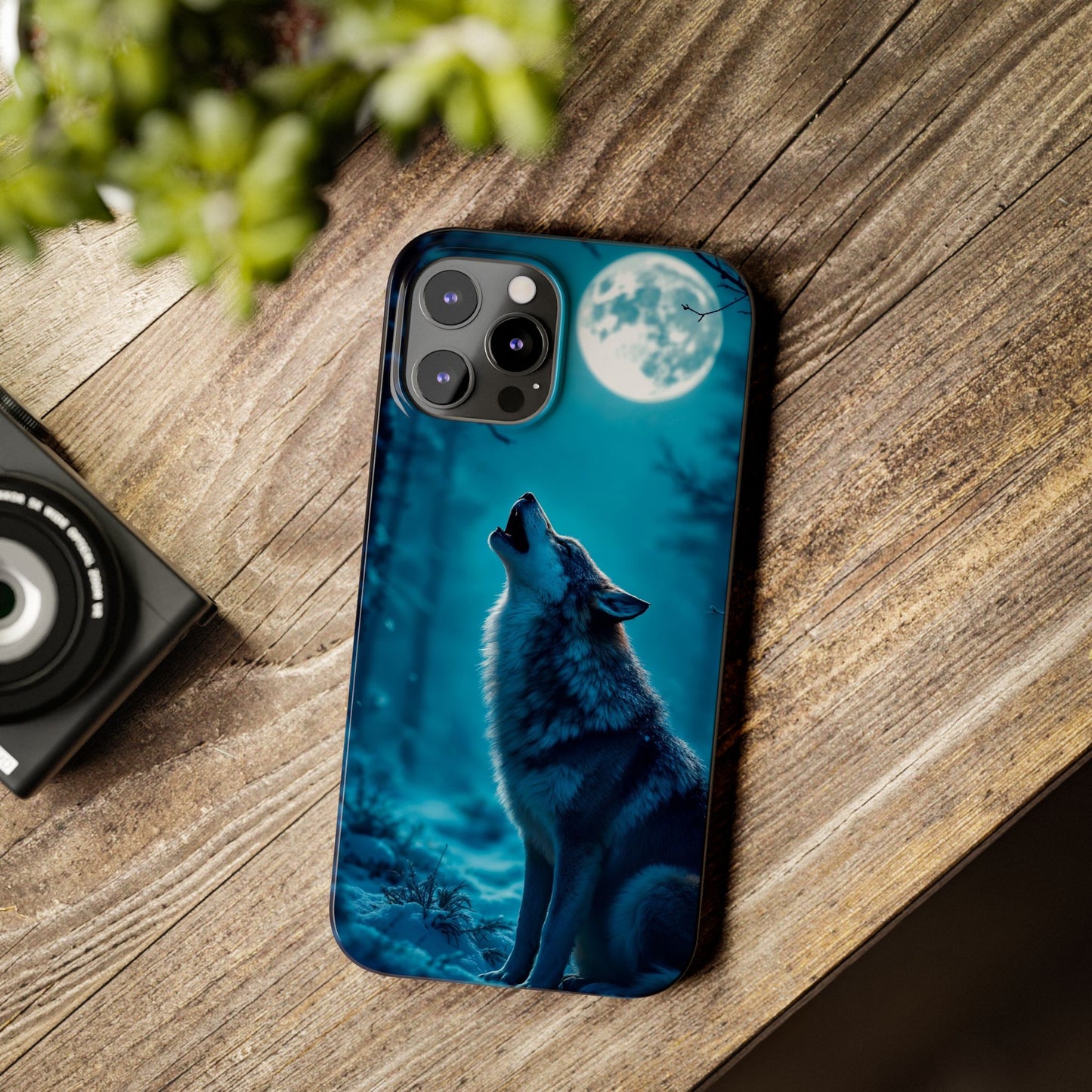 Howling Wolf Slim Phone Case - Mystical Night Design