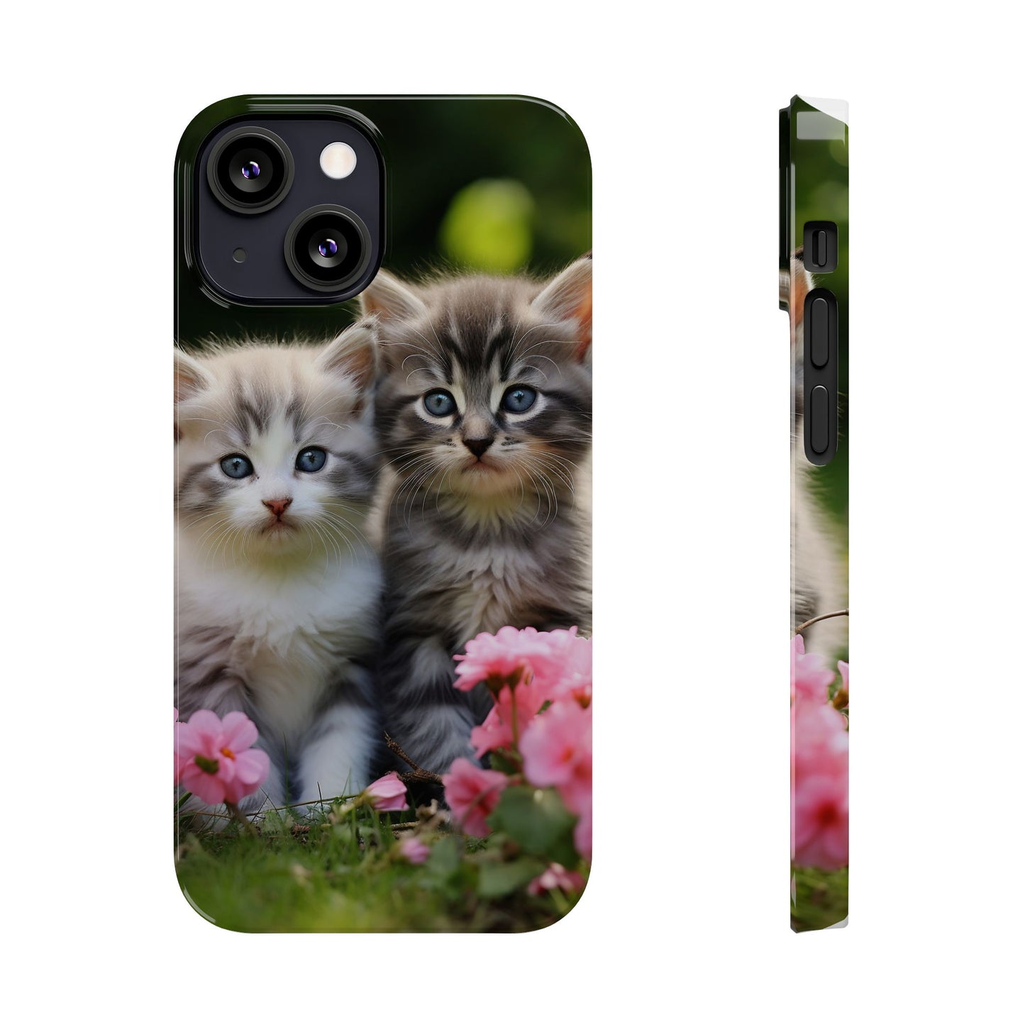 Cute Kittens Slim Phone Case - Floral Design