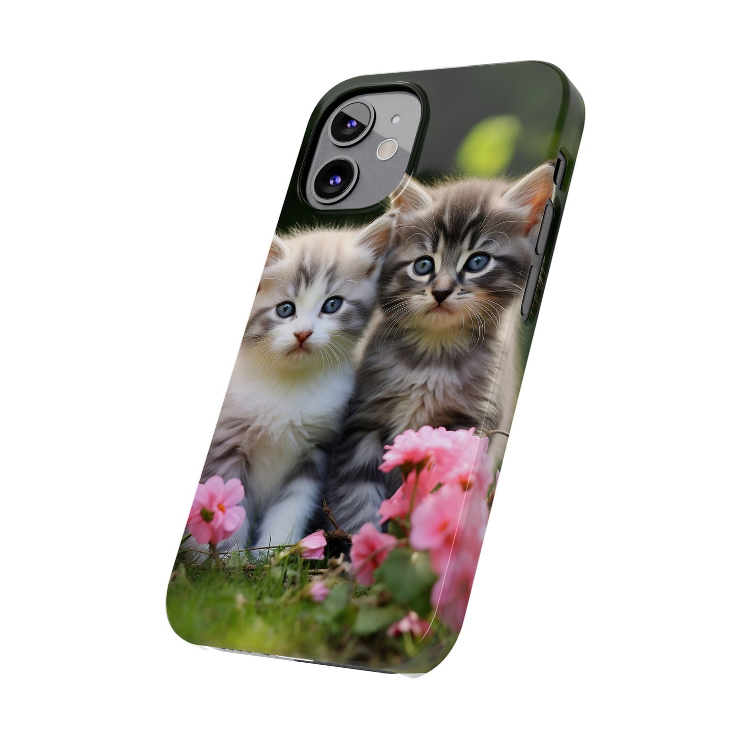 Cute Kittens Slim Phone Case - Floral Design