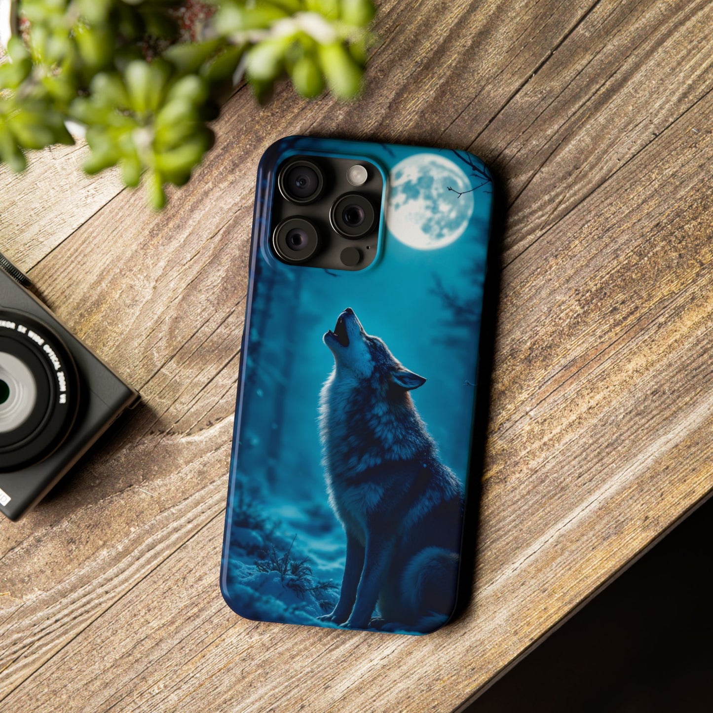 Howling Wolf Slim Phone Case - Mystical Night Design