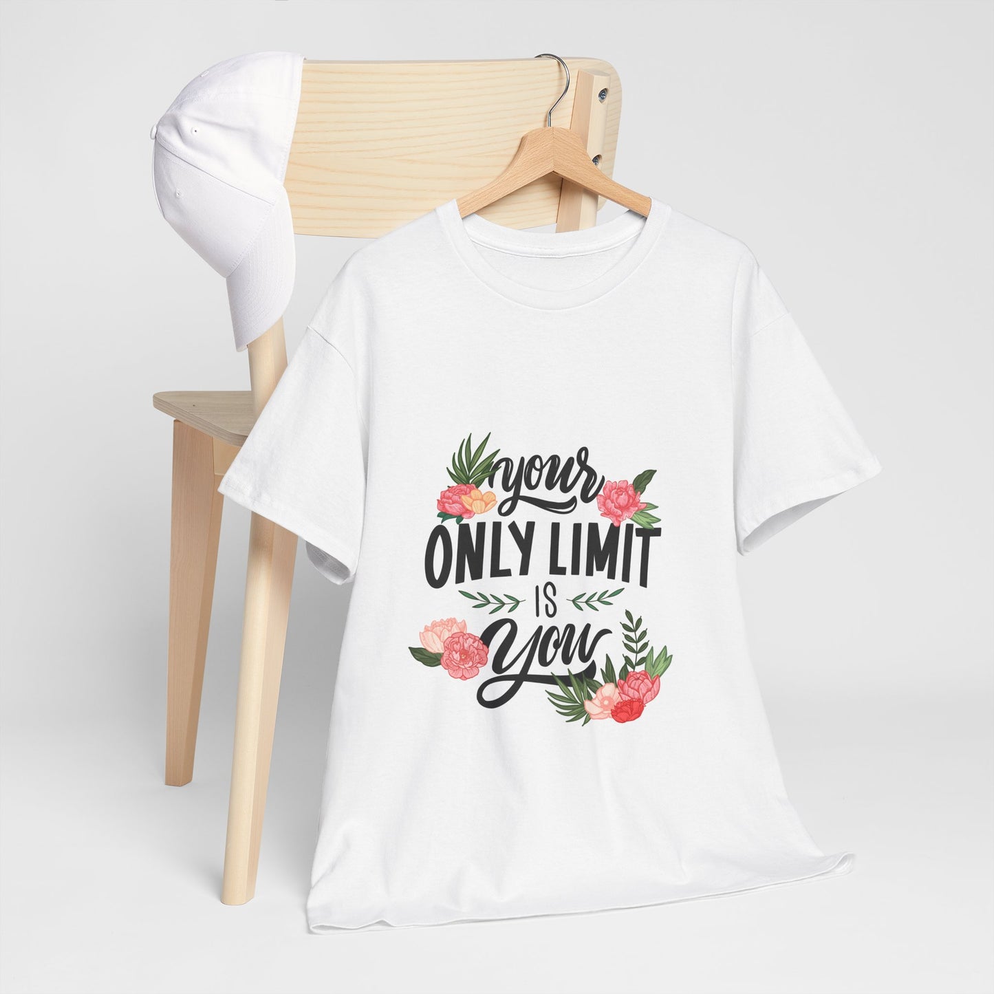 Inspirational Floral Quote Unisex Heavy Cotton Tee - "Your Only Limit is You"