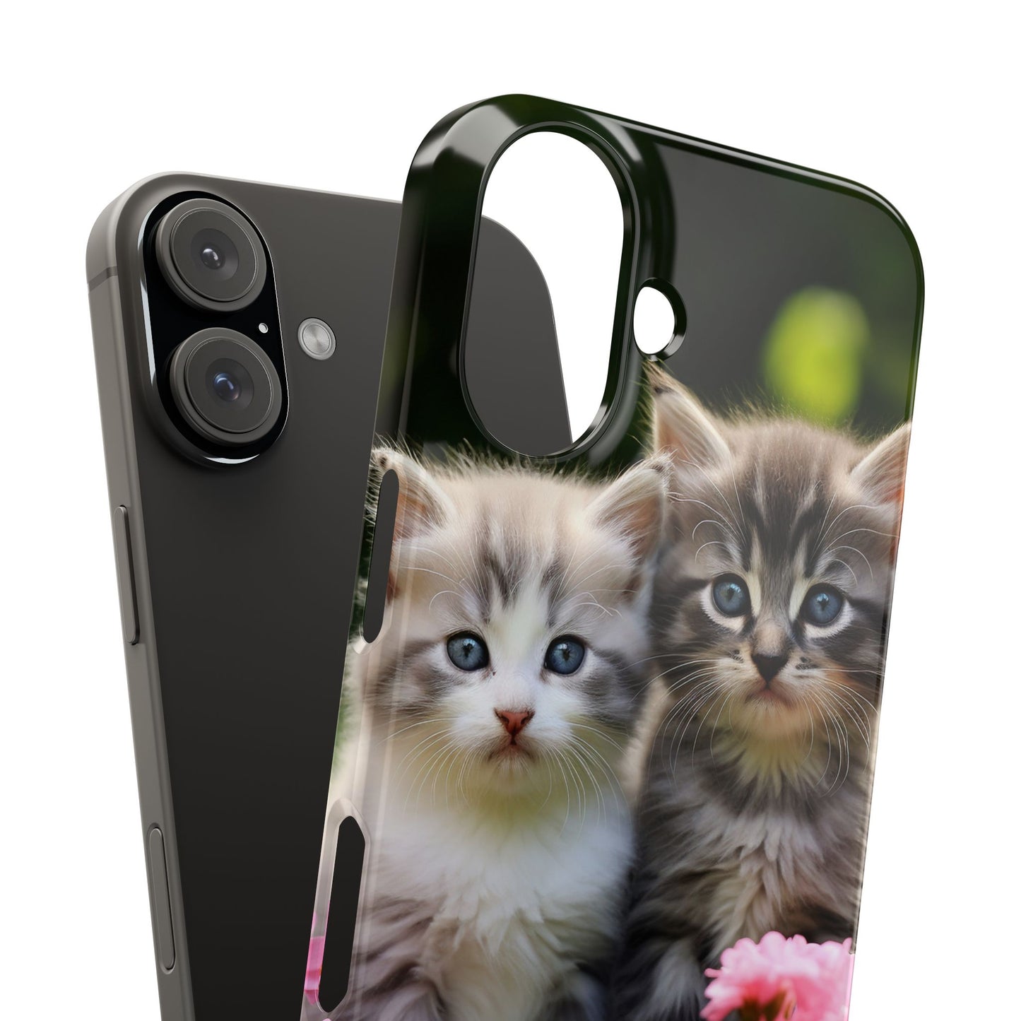 Cute Kittens Slim Phone Case - Floral Design