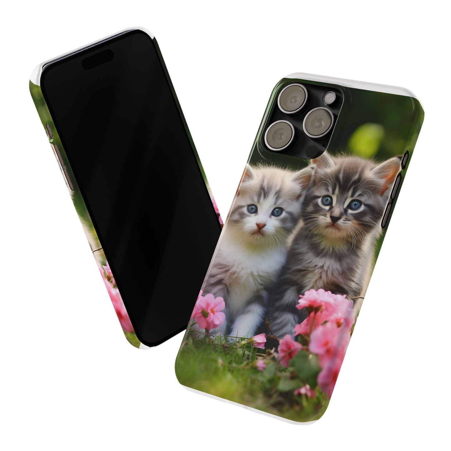 Cute Kittens Slim Phone Case - Floral Design