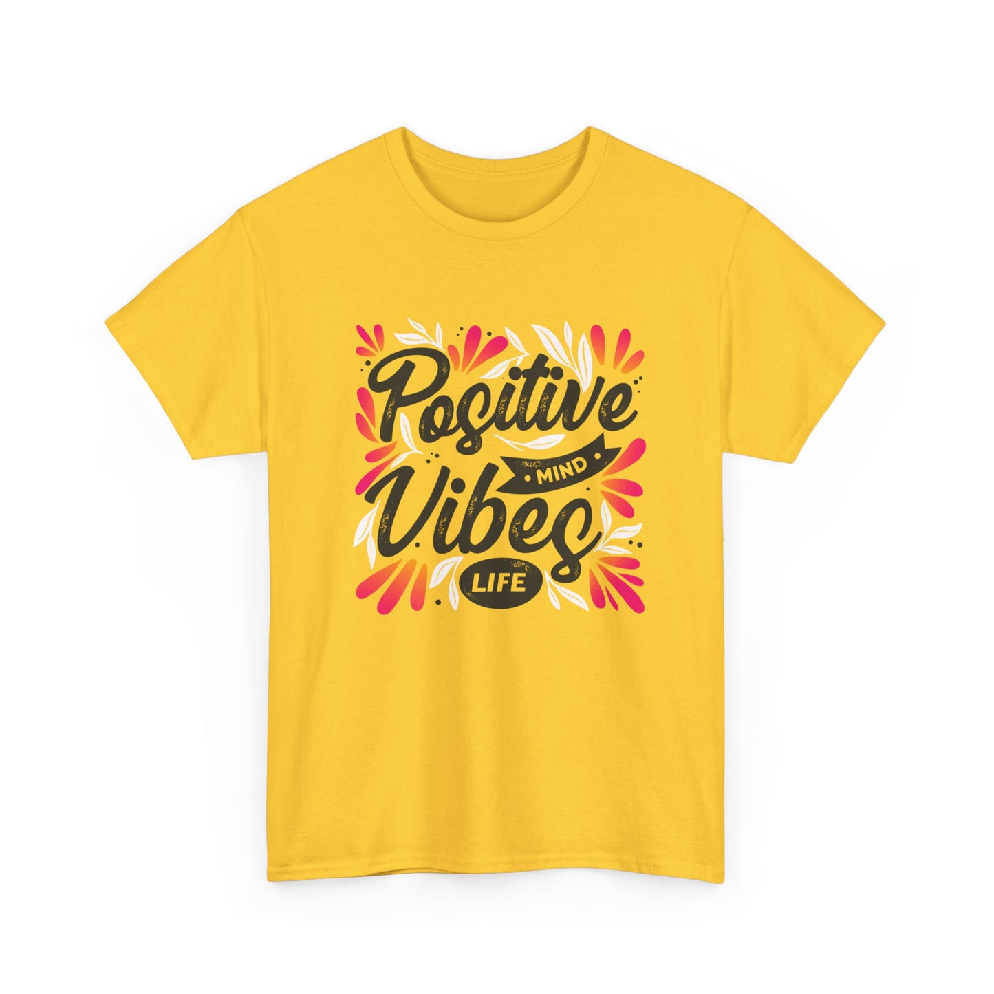 Positive Vibes Unisex Heavy Cotton Tee - Bright Yellow T-Shirt for Optimism and Mindfulness