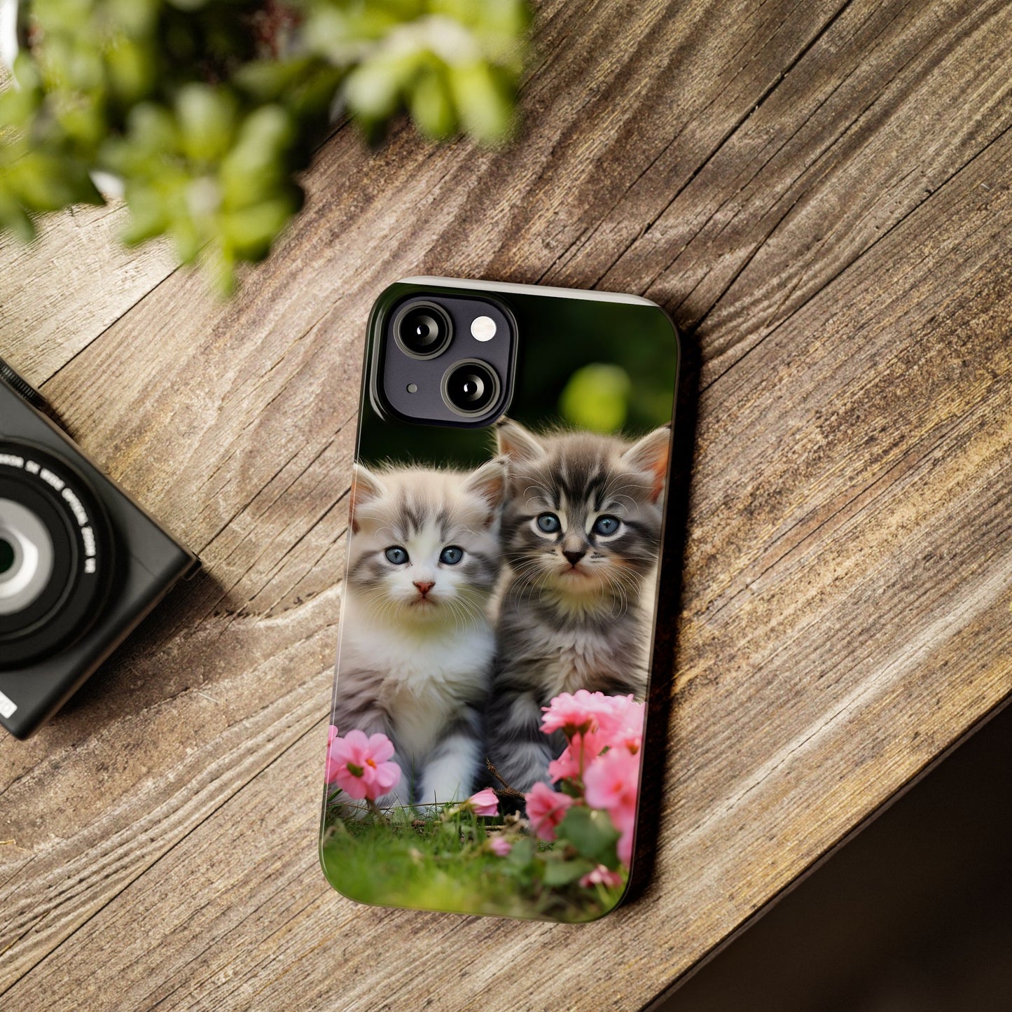 Cute Kittens Slim Phone Case - Floral Design