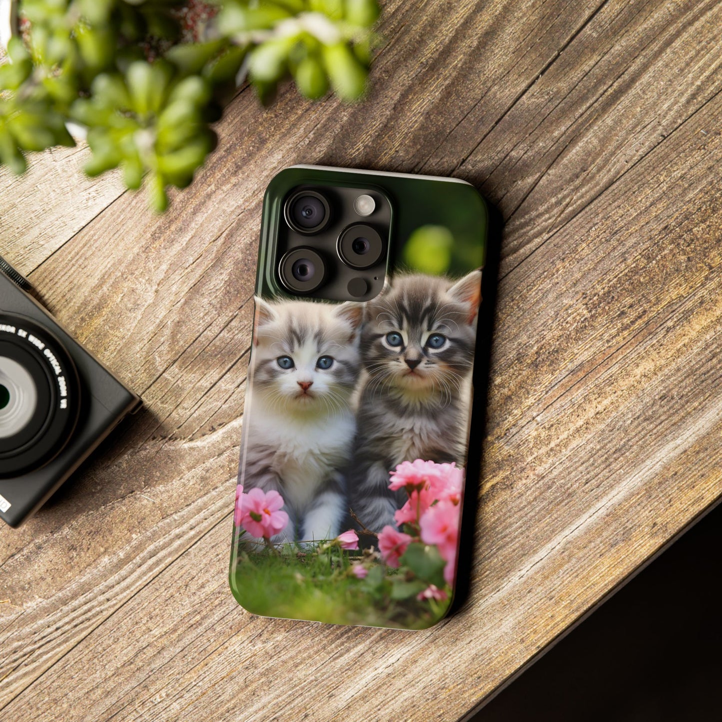 Cute Kittens Slim Phone Case - Floral Design