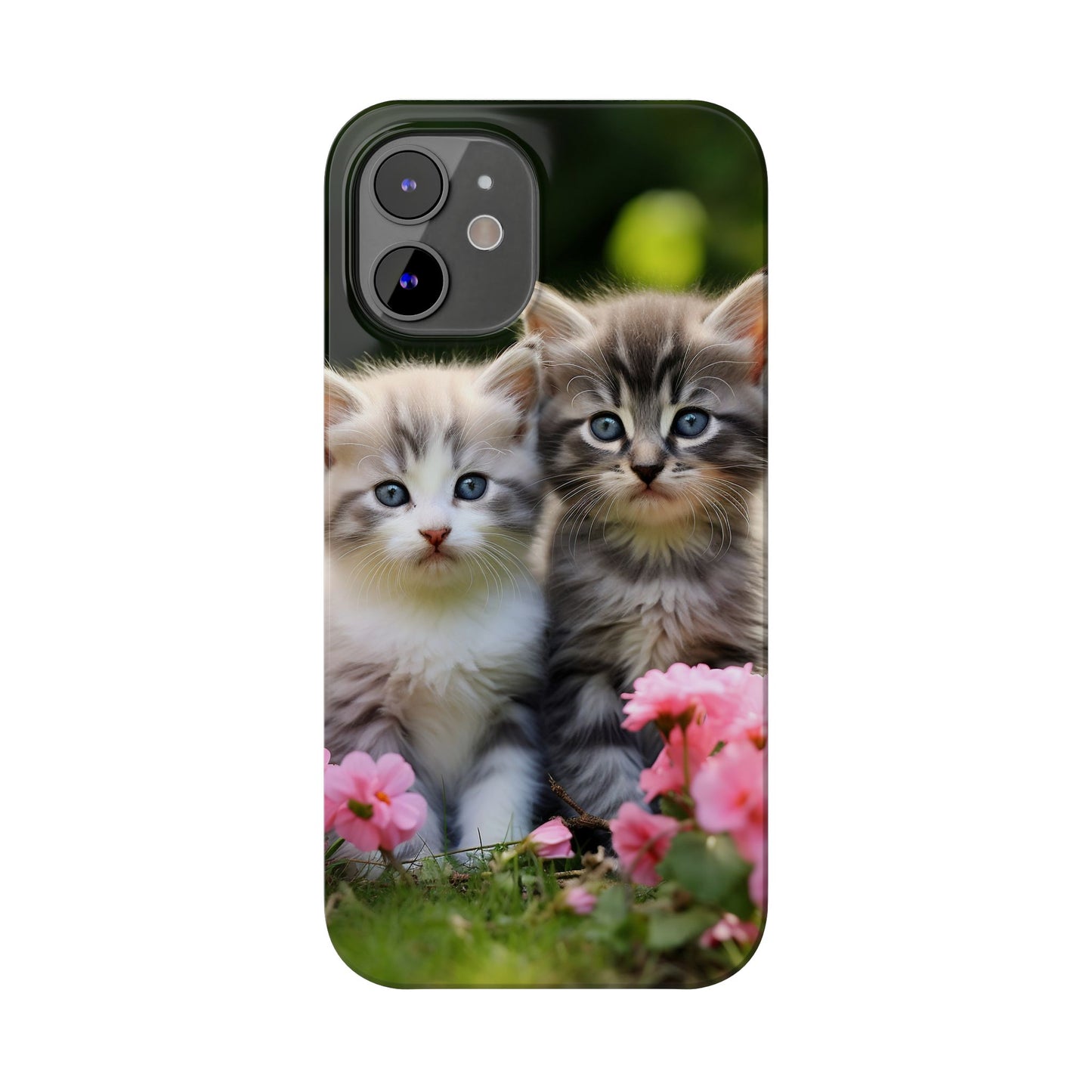 Cute Kittens Slim Phone Case - Floral Design