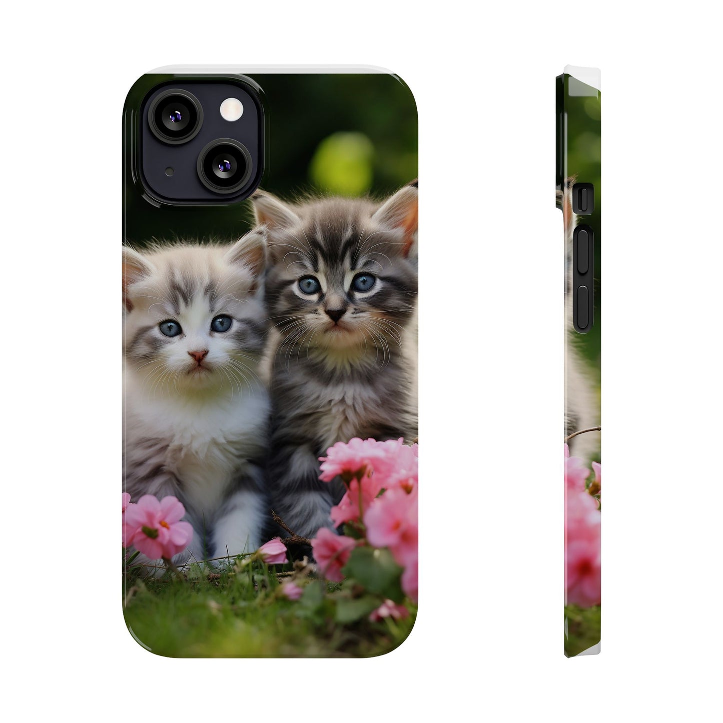 Cute Kittens Slim Phone Case - Floral Design