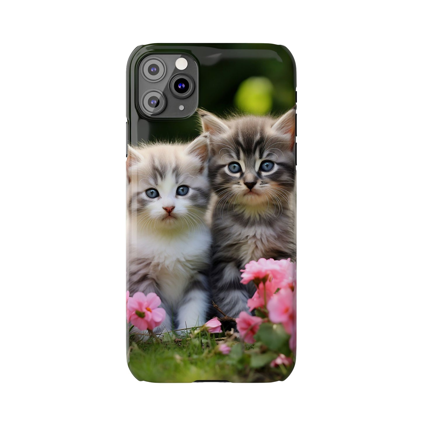 Cute Kittens Slim Phone Case - Floral Design