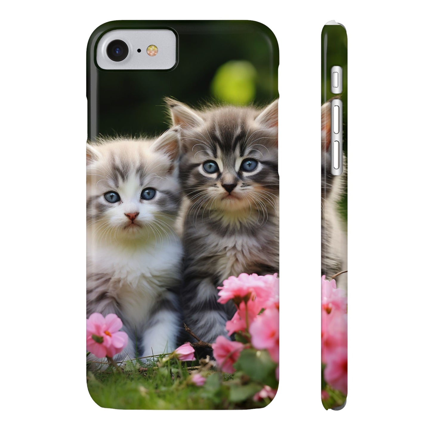 Cute Kittens Slim Phone Case - Floral Design