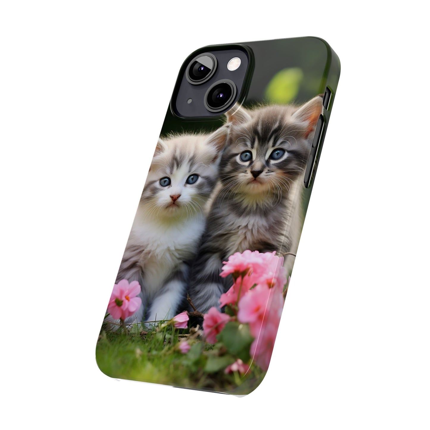 Cute Kittens Slim Phone Case - Floral Design