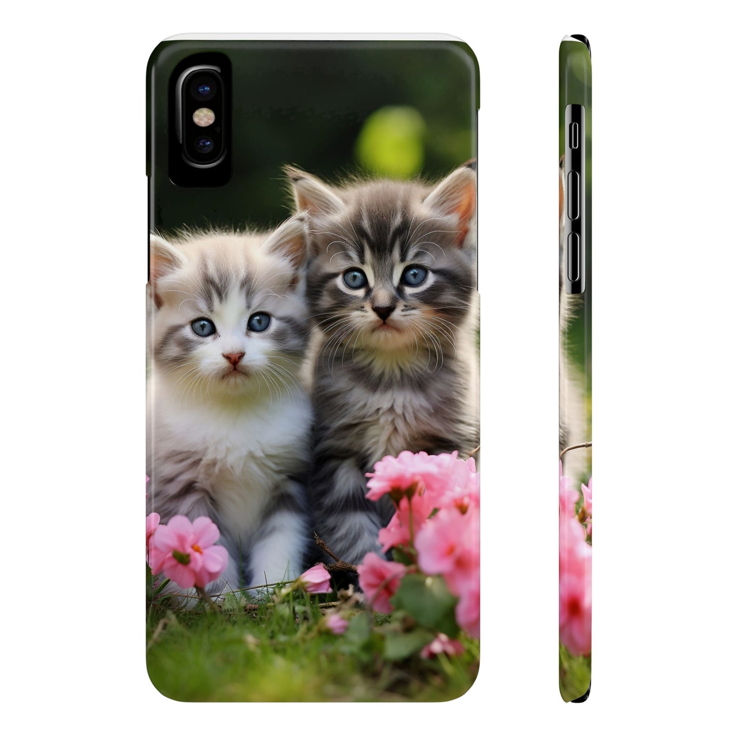 Cute Kittens Slim Phone Case - Floral Design