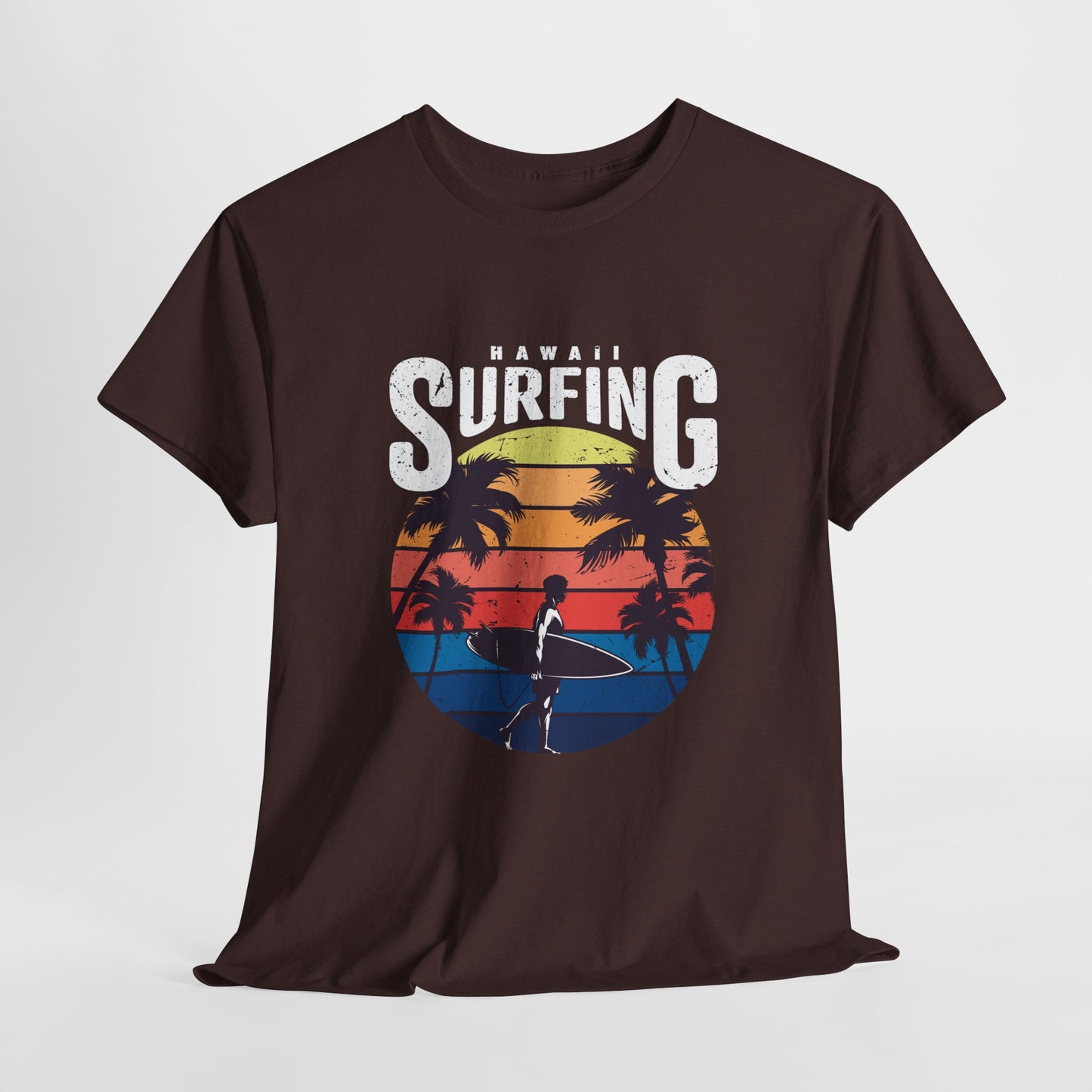 Retro Surfing Unisex Heavy Cotton Tee - Hawaii Sunset Design