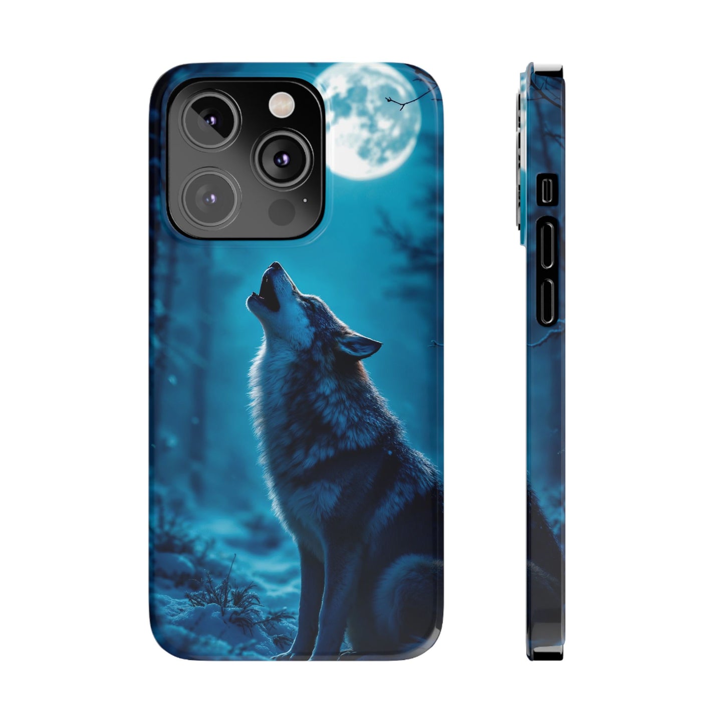 Howling Wolf Slim Phone Case - Mystical Night Design