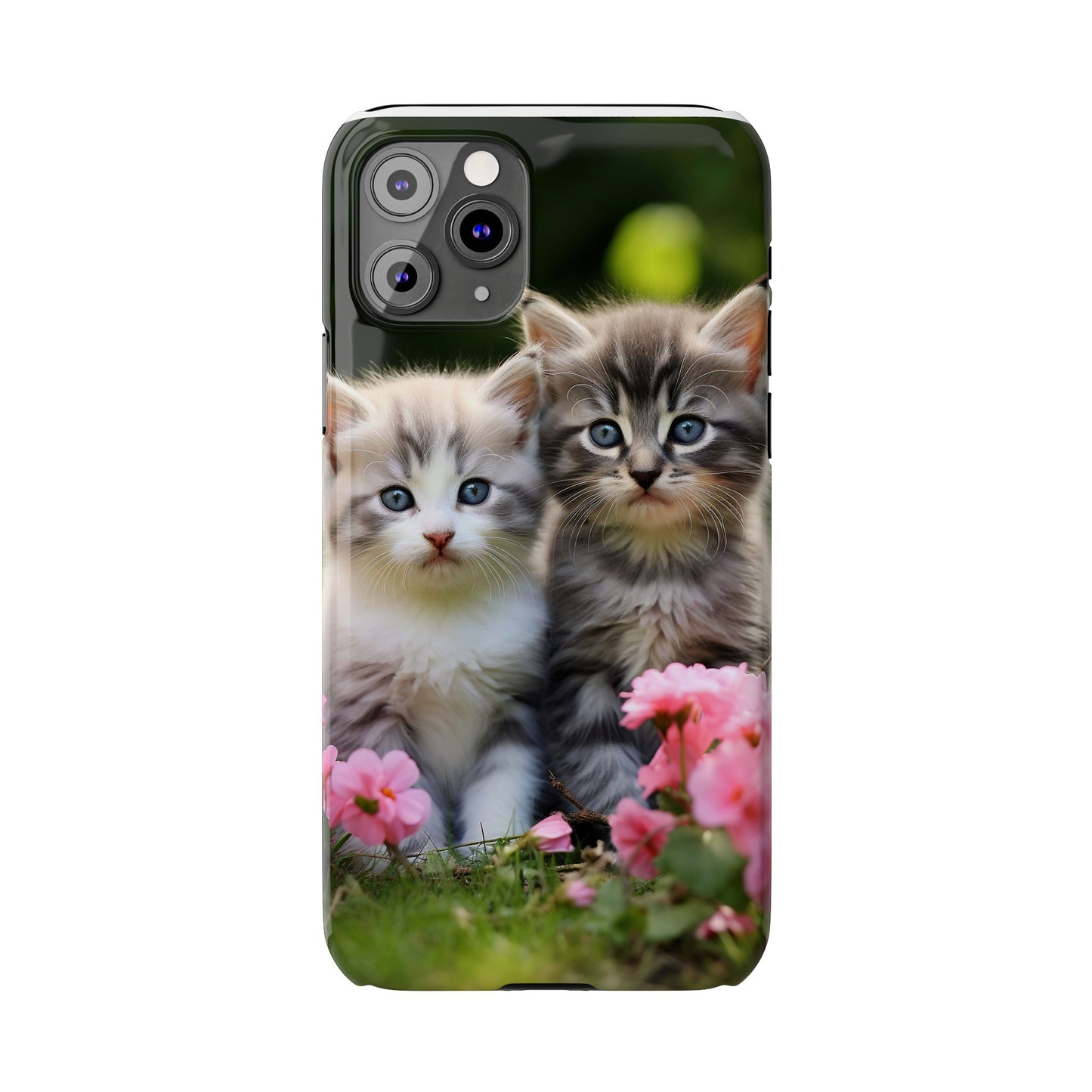 Cute Kittens Slim Phone Case - Floral Design