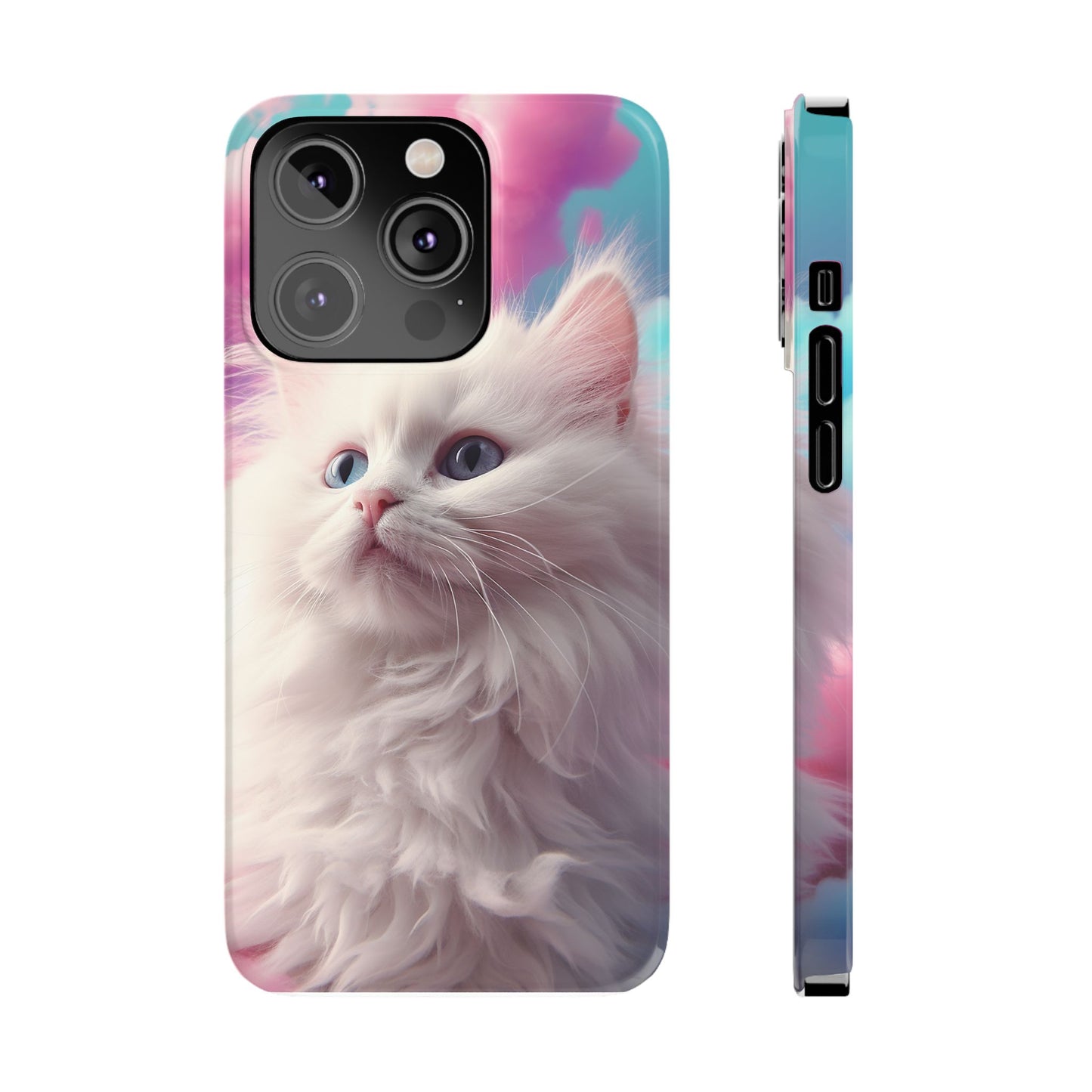 Whimsical Cat Slim Phone Case - Soft Pastel Clouds Design