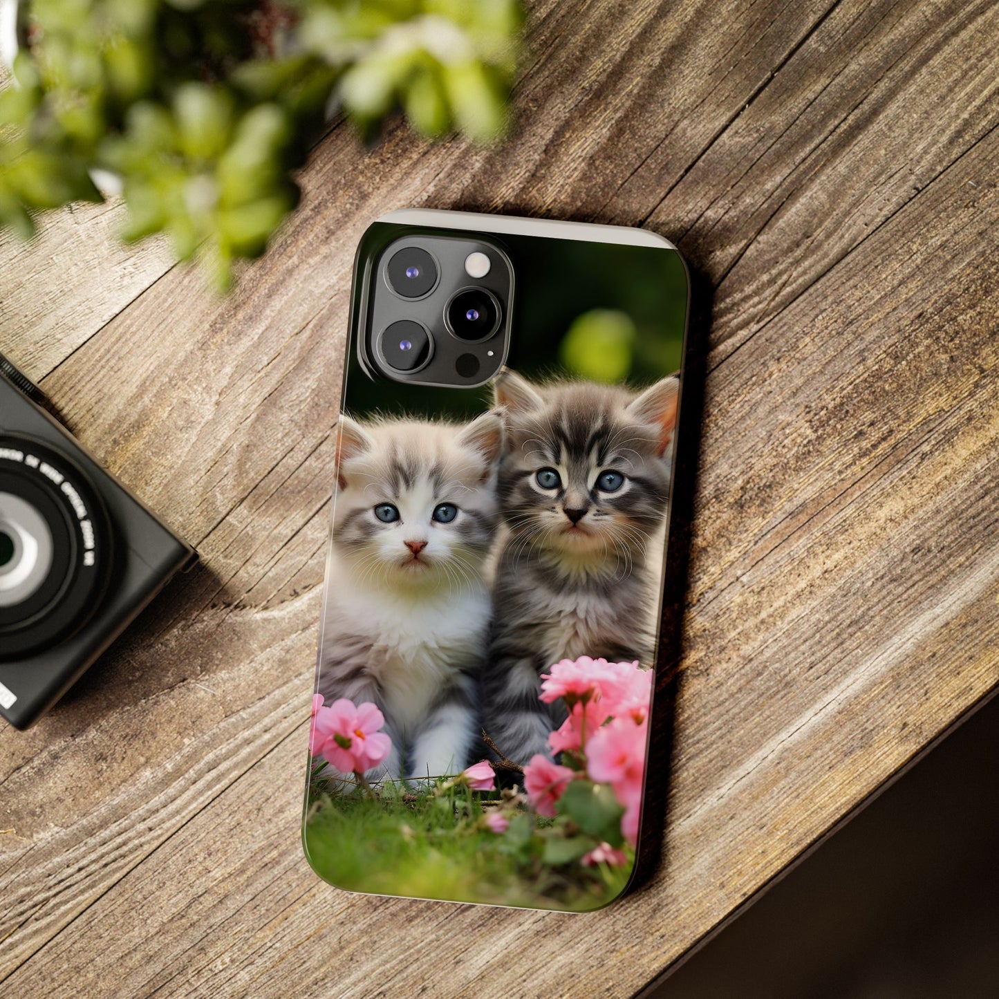 Cute Kittens Slim Phone Case - Floral Design