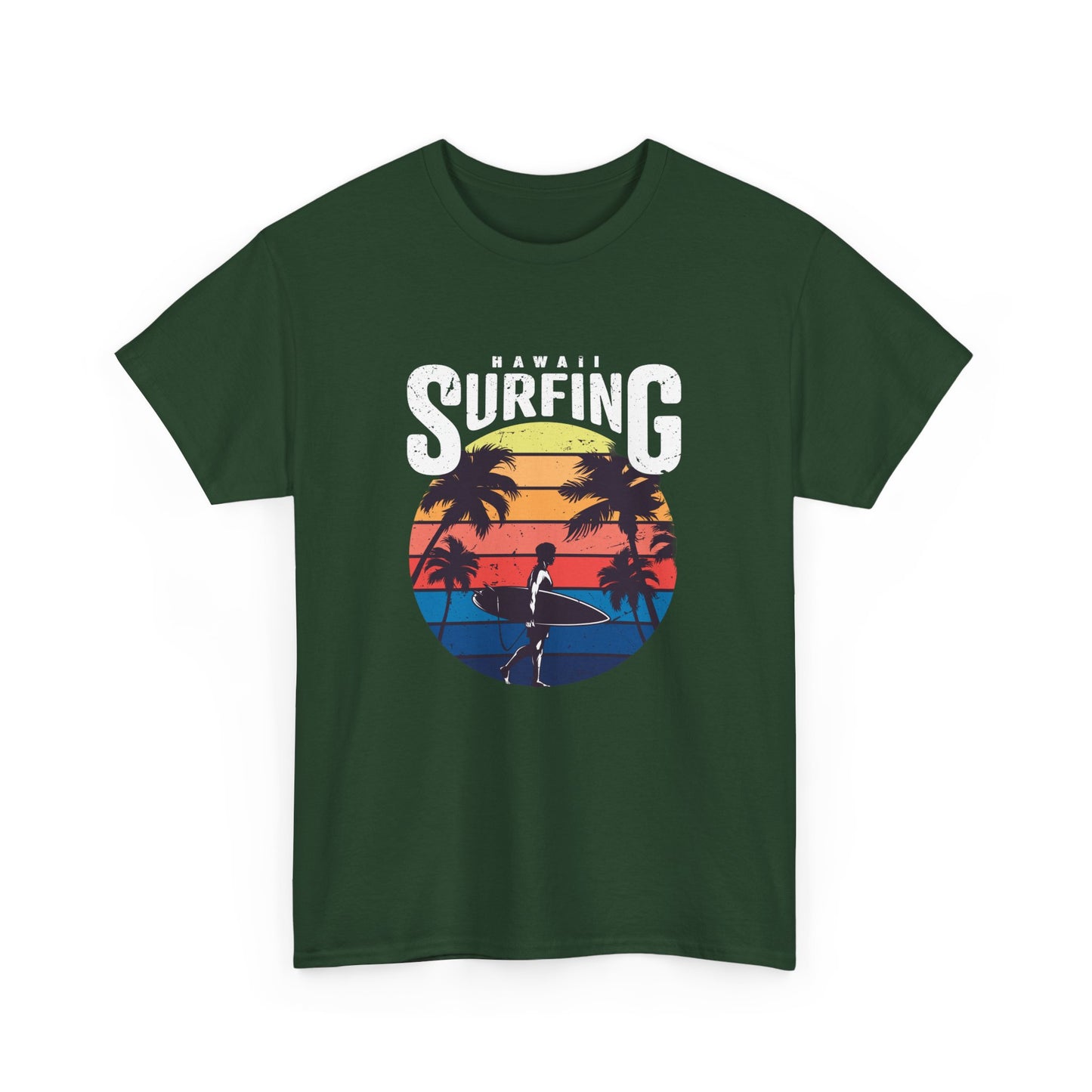 Retro Surfing Unisex Heavy Cotton Tee - Hawaii Sunset Design