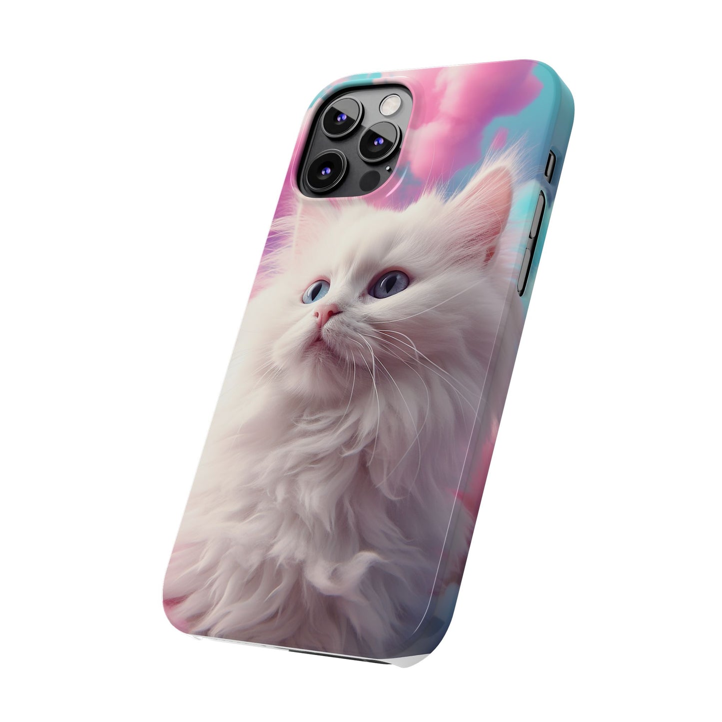 Whimsical Cat Slim Phone Case - Soft Pastel Clouds Design