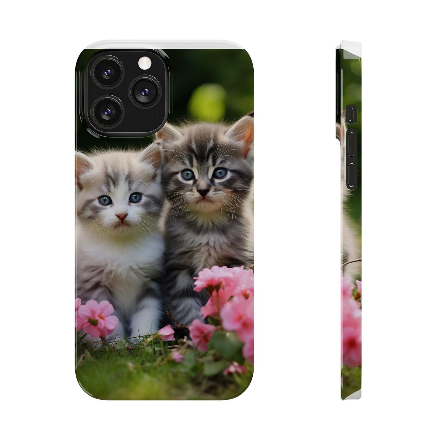 Cute Kittens Slim Phone Case - Floral Design