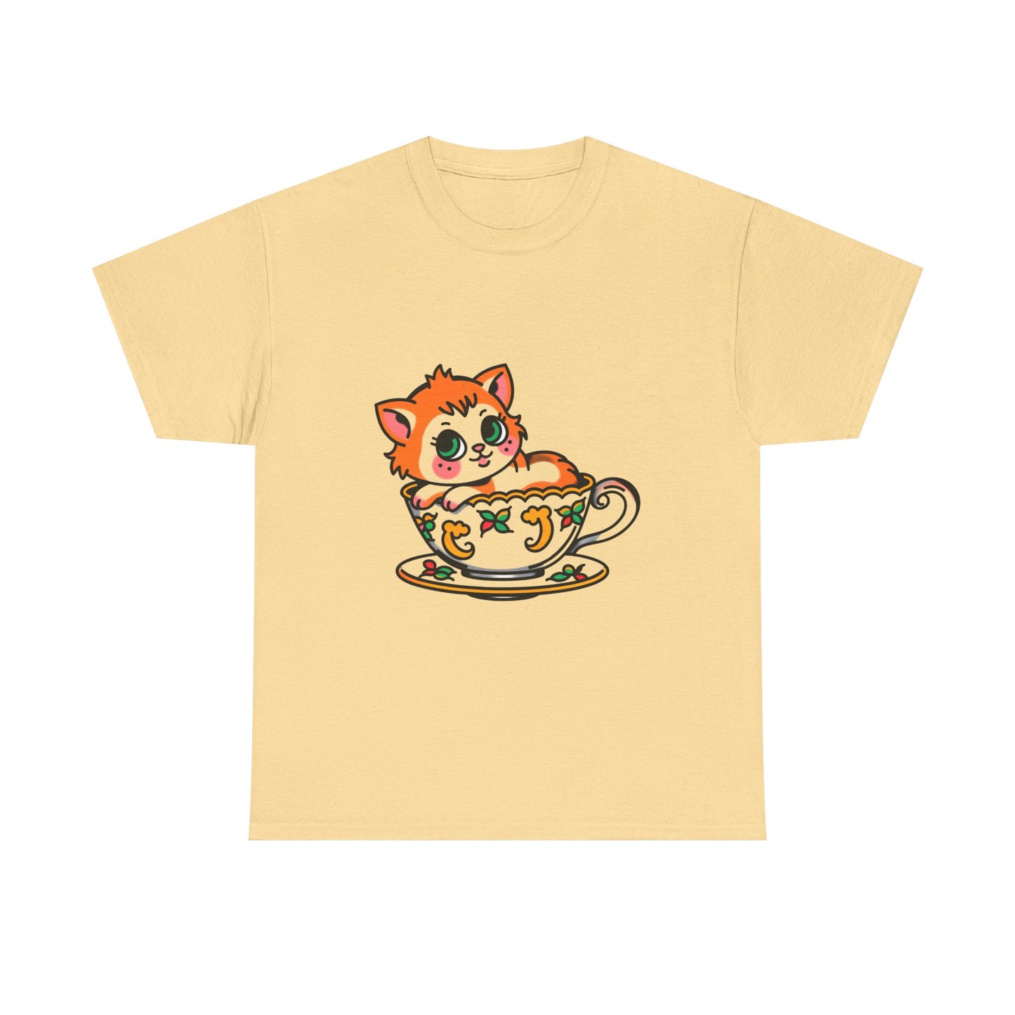 Cute Cat in Teacup Unisex Heavy Cotton Tee - Perfect for Cat Lovers