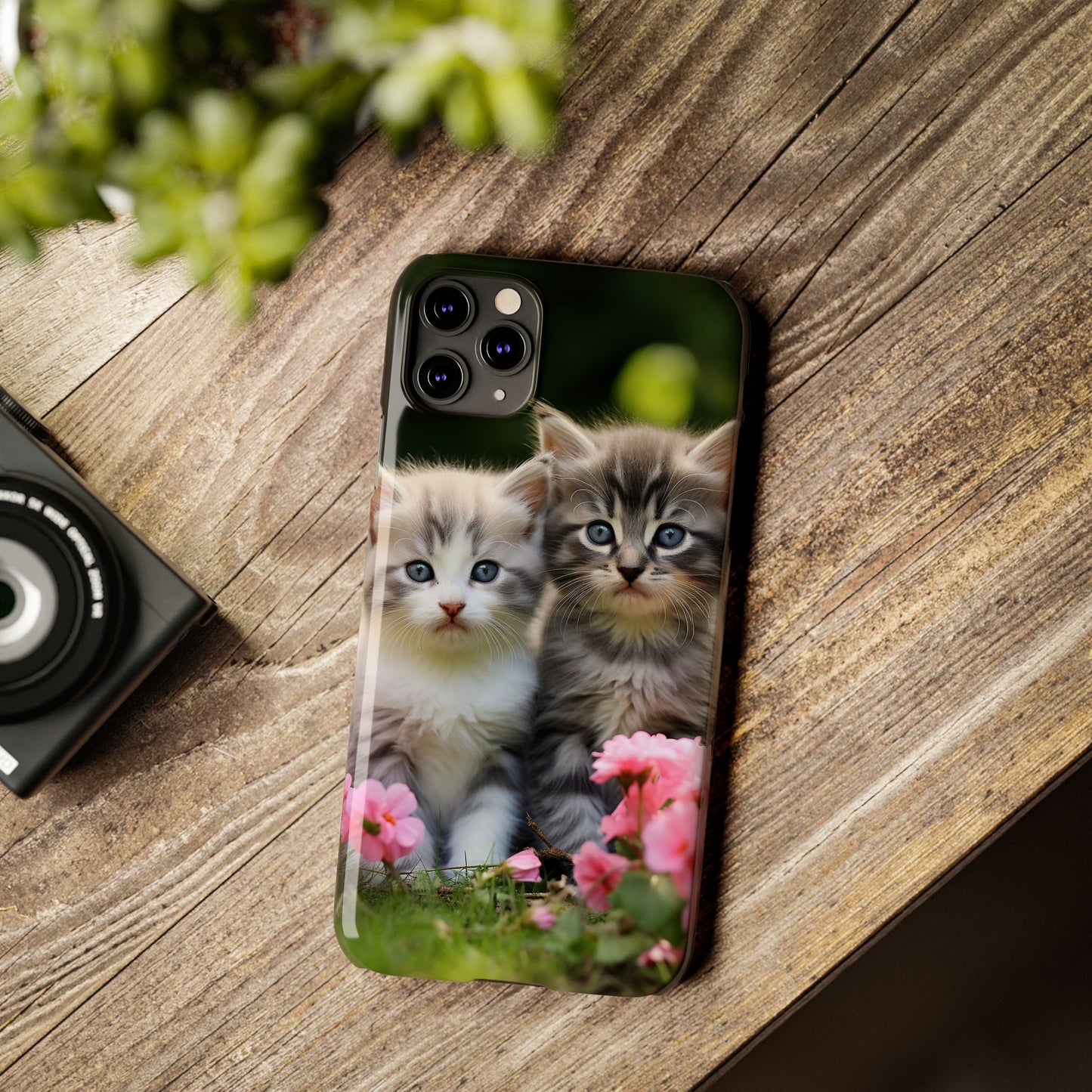 Cute Kittens Slim Phone Case - Floral Design