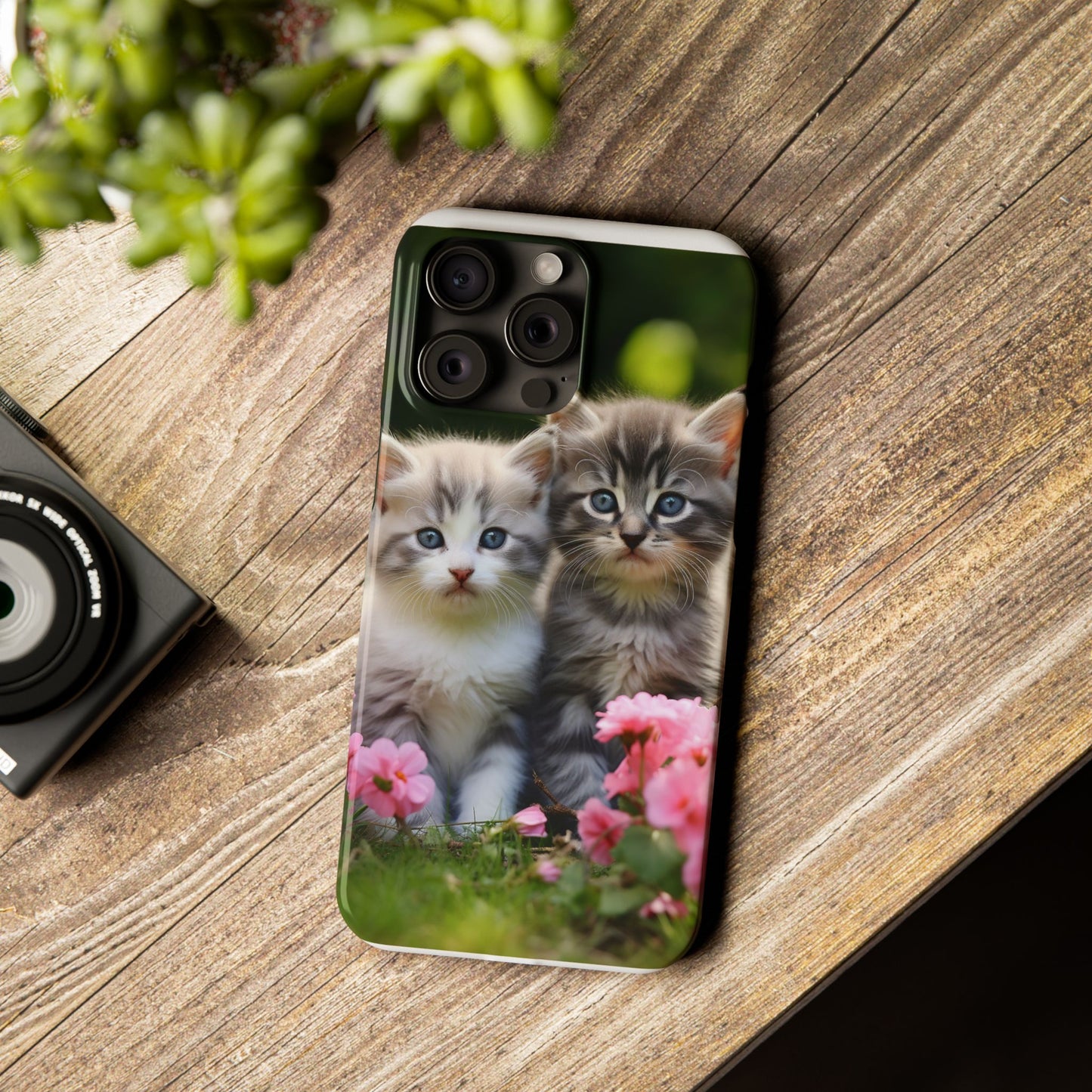 Cute Kittens Slim Phone Case - Floral Design