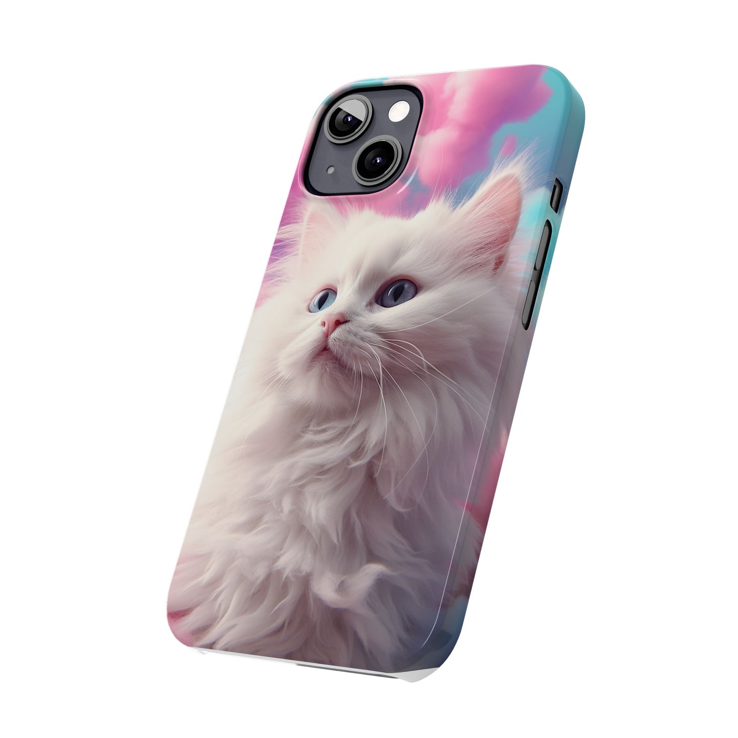 Whimsical Cat Slim Phone Case - Soft Pastel Clouds Design