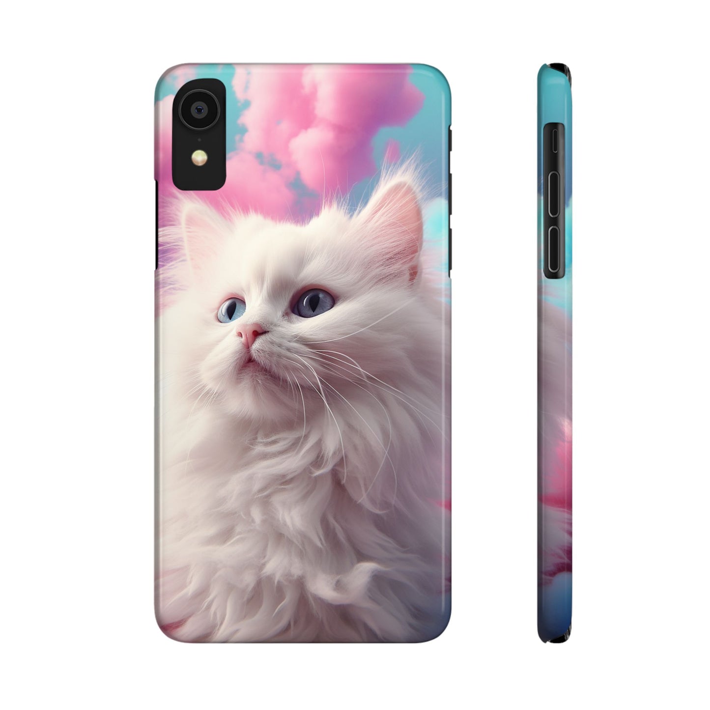 Whimsical Cat Slim Phone Case - Soft Pastel Clouds Design