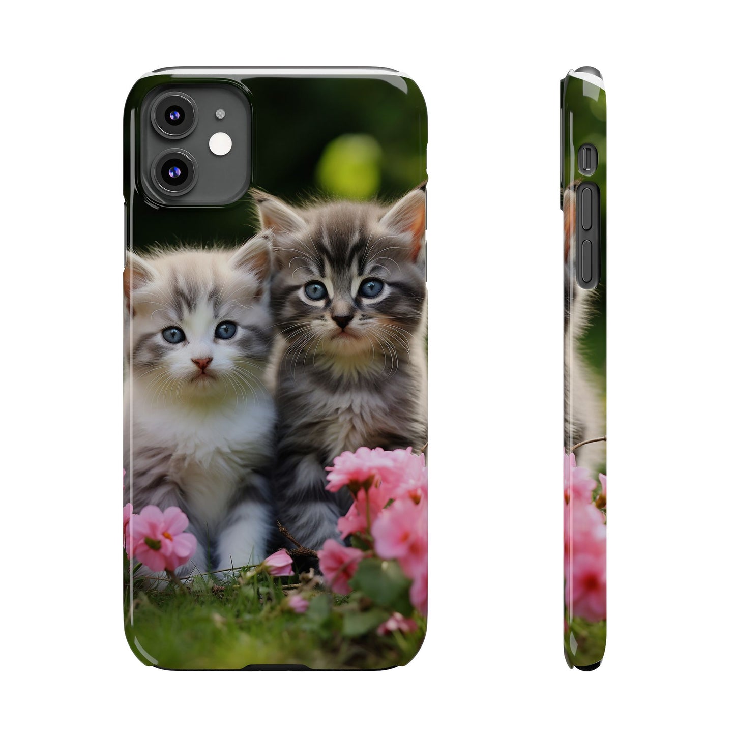 Cute Kittens Slim Phone Case - Floral Design