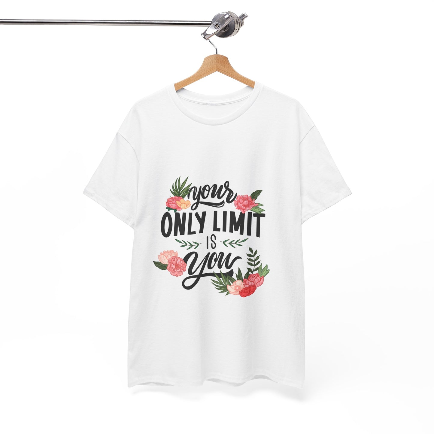 Inspirational Floral Quote Unisex Heavy Cotton Tee - "Your Only Limit is You"