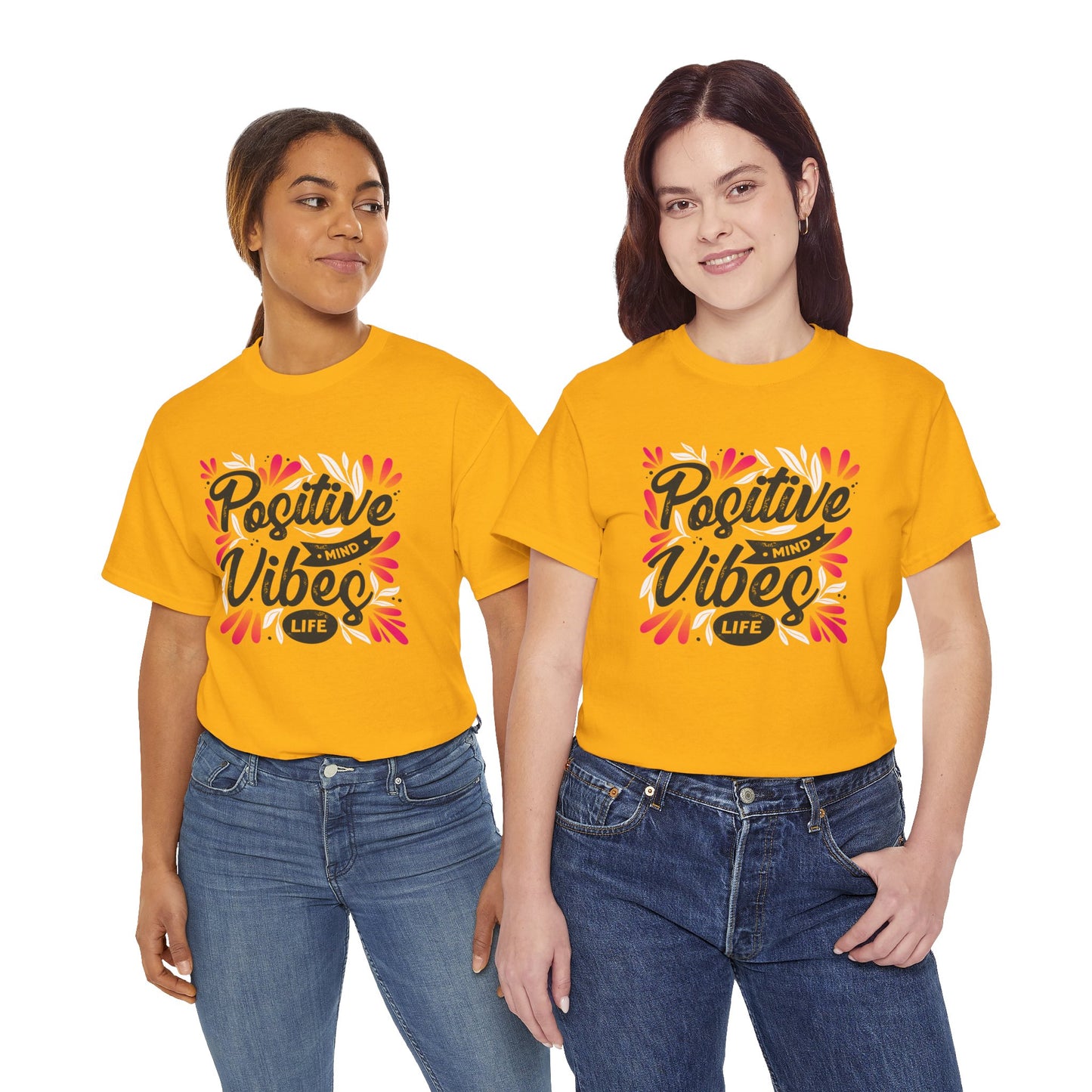 Positive Vibes Unisex Heavy Cotton Tee - Bright Yellow T-Shirt for Optimism and Mindfulness