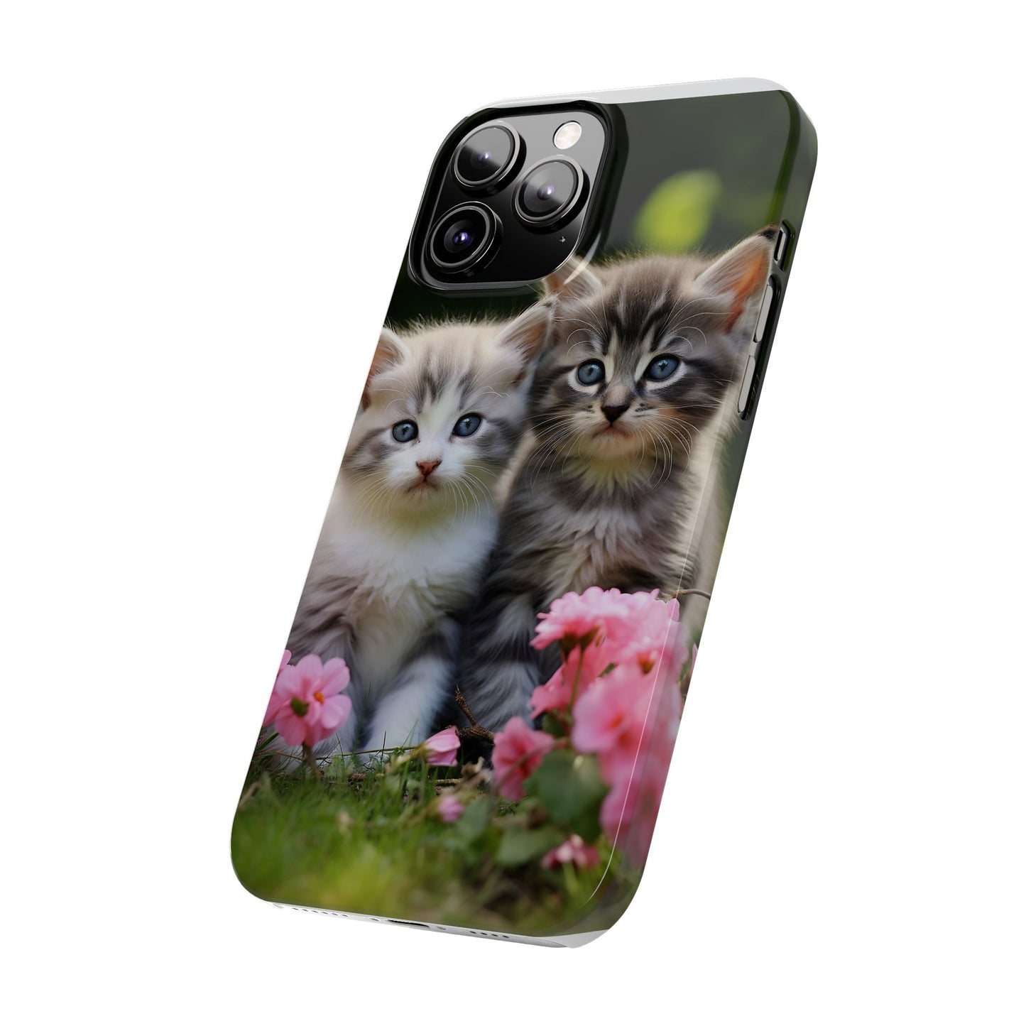 Cute Kittens Slim Phone Case - Floral Design