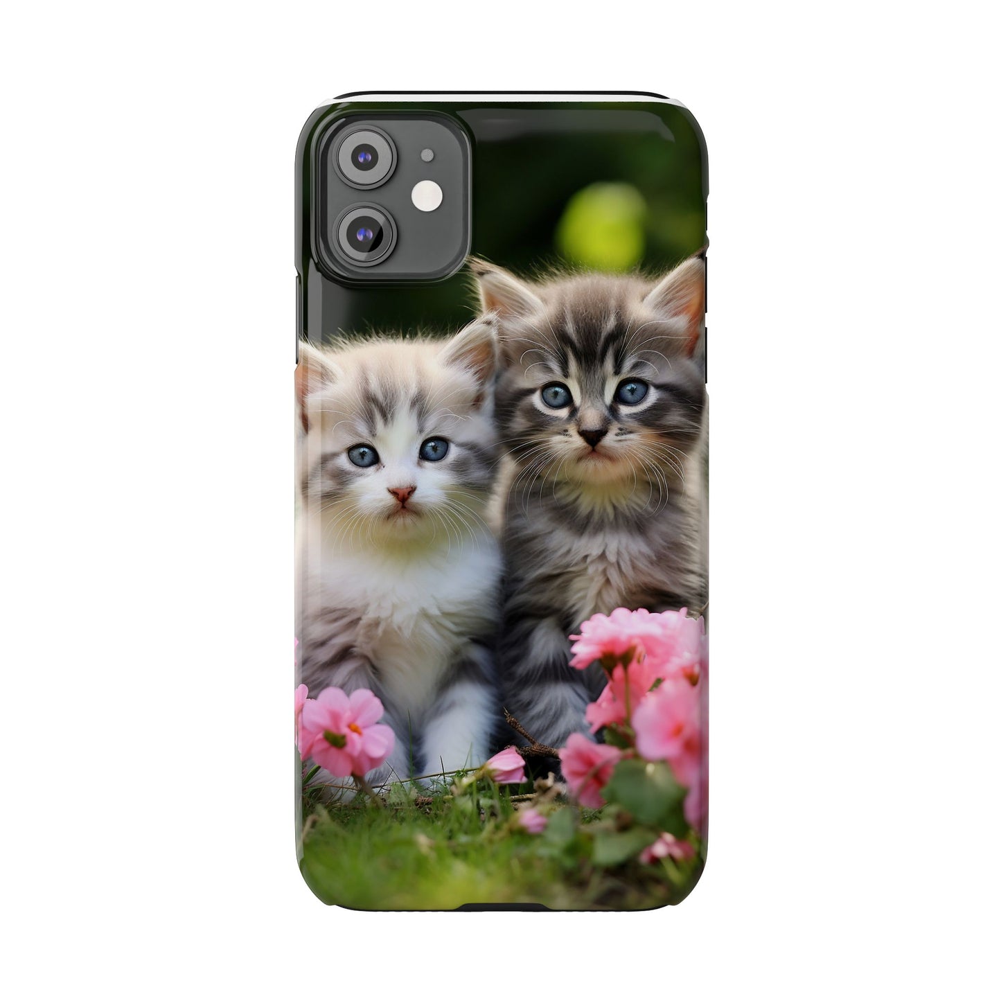 Cute Kittens Slim Phone Case - Floral Design