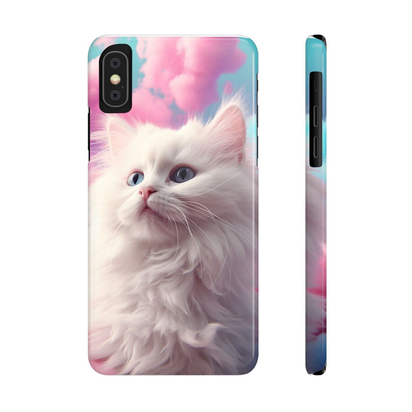 Whimsical Cat Slim Phone Case - Soft Pastel Clouds Design