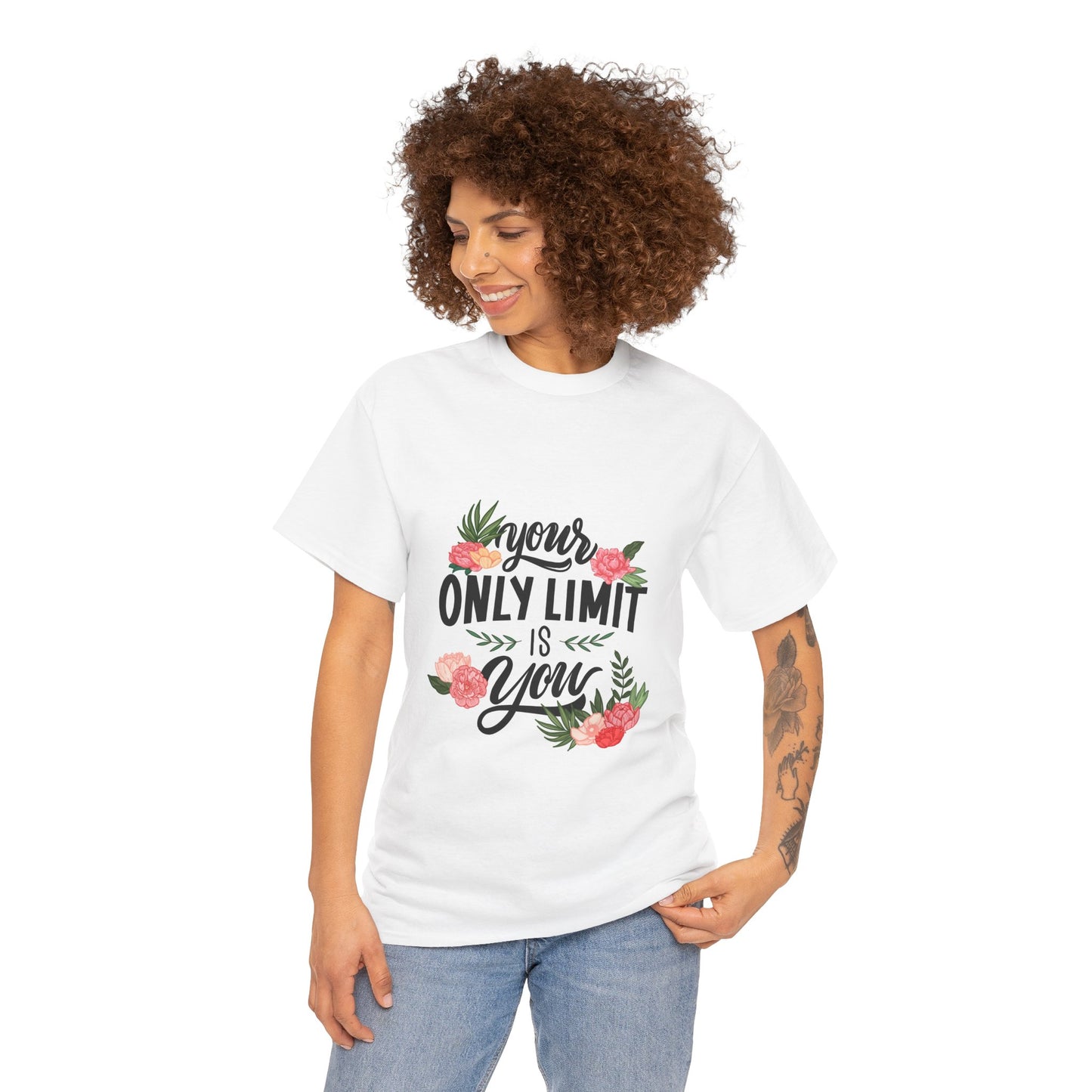 Inspirational Floral Quote Unisex Heavy Cotton Tee - "Your Only Limit is You"