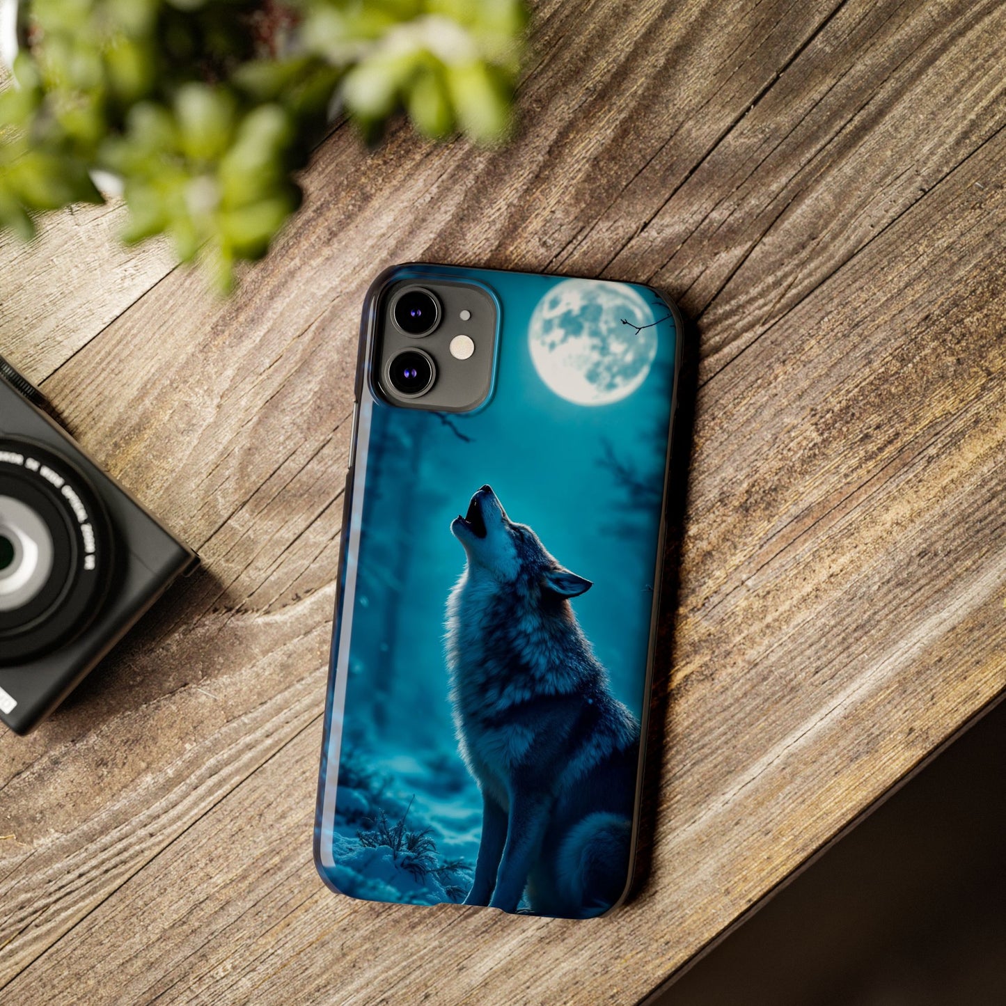 Howling Wolf Slim Phone Case - Mystical Night Design