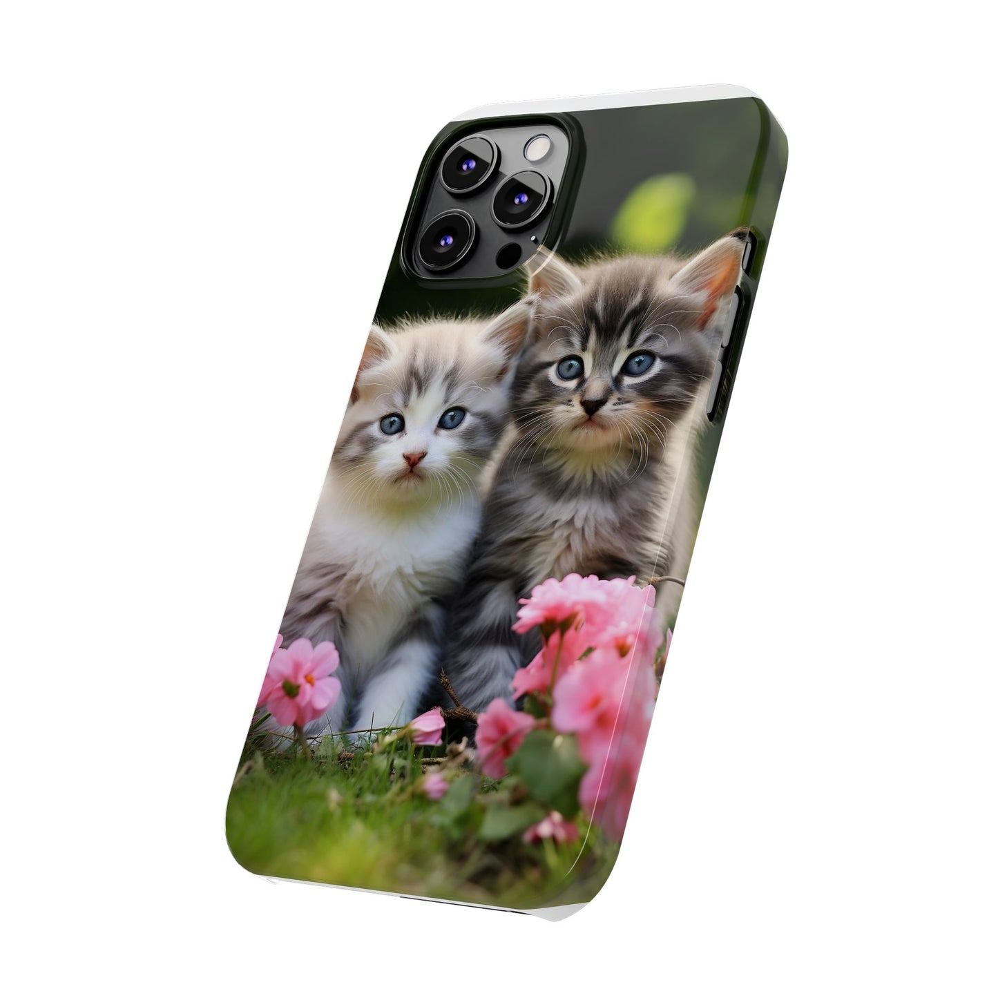 Cute Kittens Slim Phone Case - Floral Design