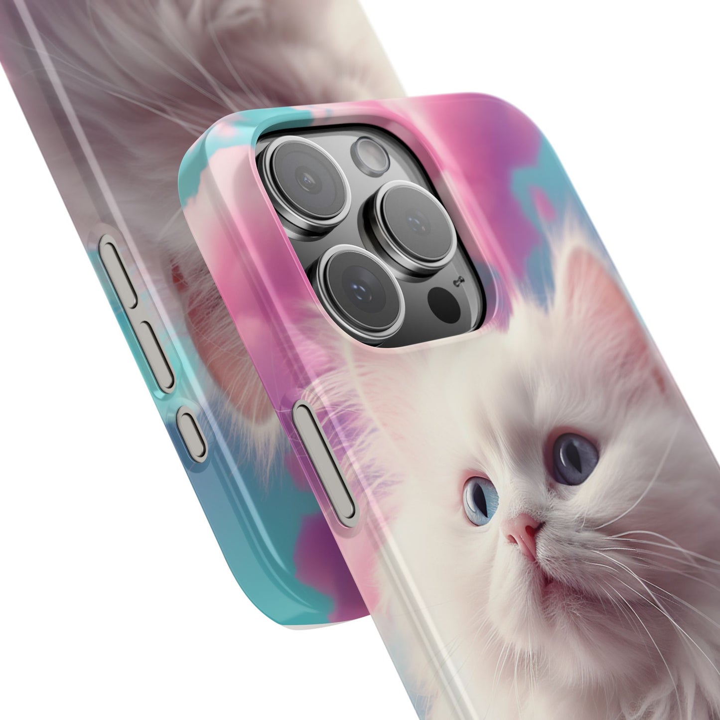 Whimsical Cat Slim Phone Case - Soft Pastel Clouds Design