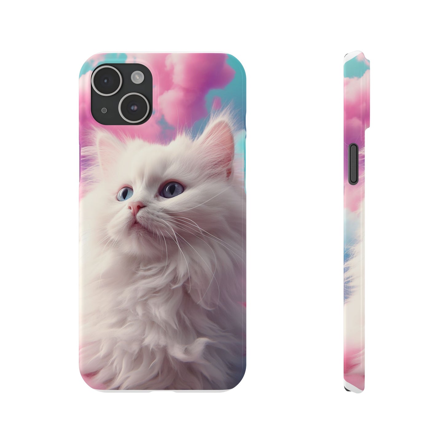 Whimsical Cat Slim Phone Case - Soft Pastel Clouds Design