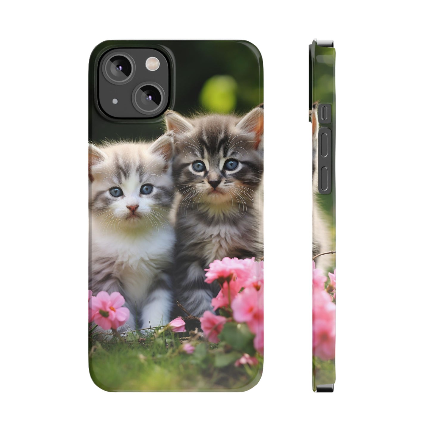 Cute Kittens Slim Phone Case - Floral Design