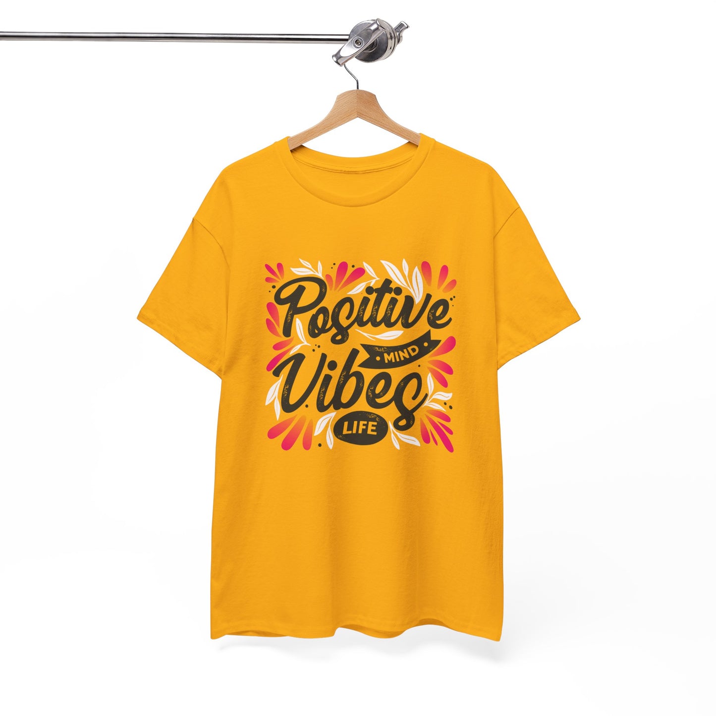 Positive Vibes Unisex Heavy Cotton Tee - Bright Yellow T-Shirt for Optimism and Mindfulness