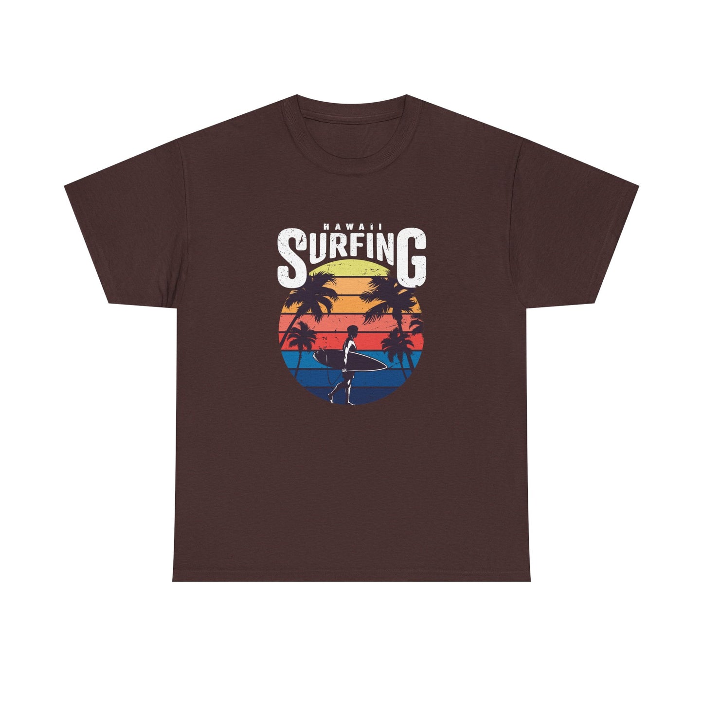 Retro Surfing Unisex Heavy Cotton Tee - Hawaii Sunset Design