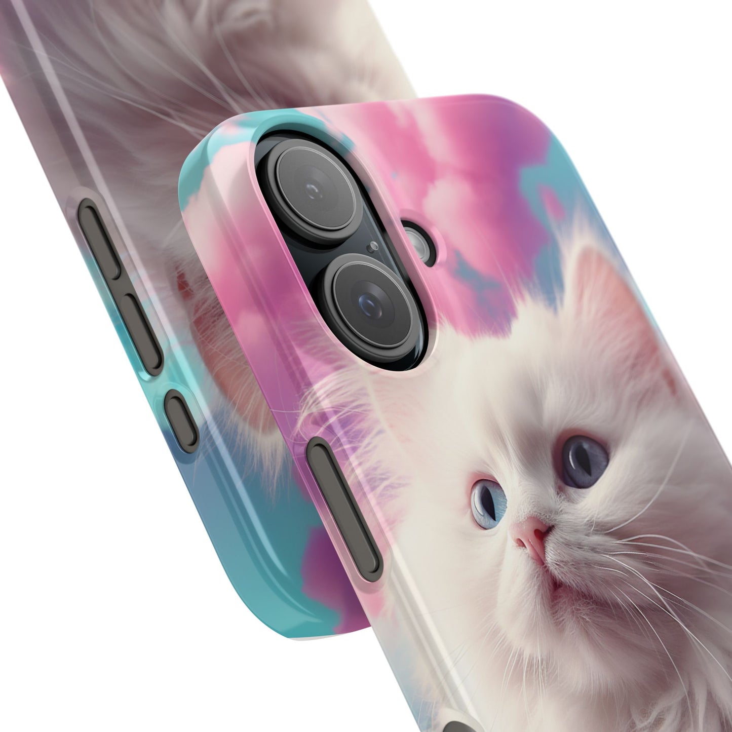 Whimsical Cat Slim Phone Case - Soft Pastel Clouds Design